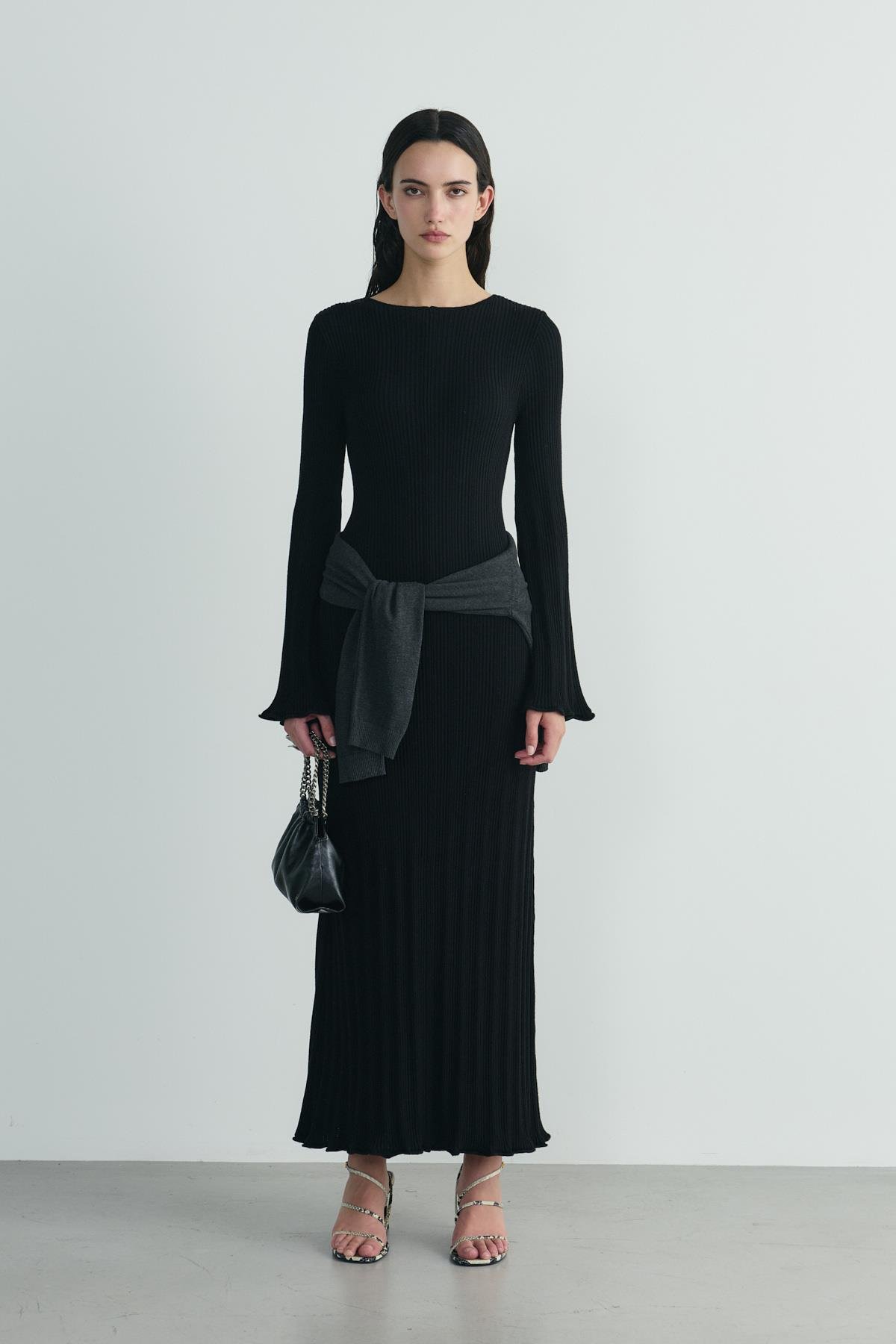 Siyah Rachel Uzun Triko Elbise