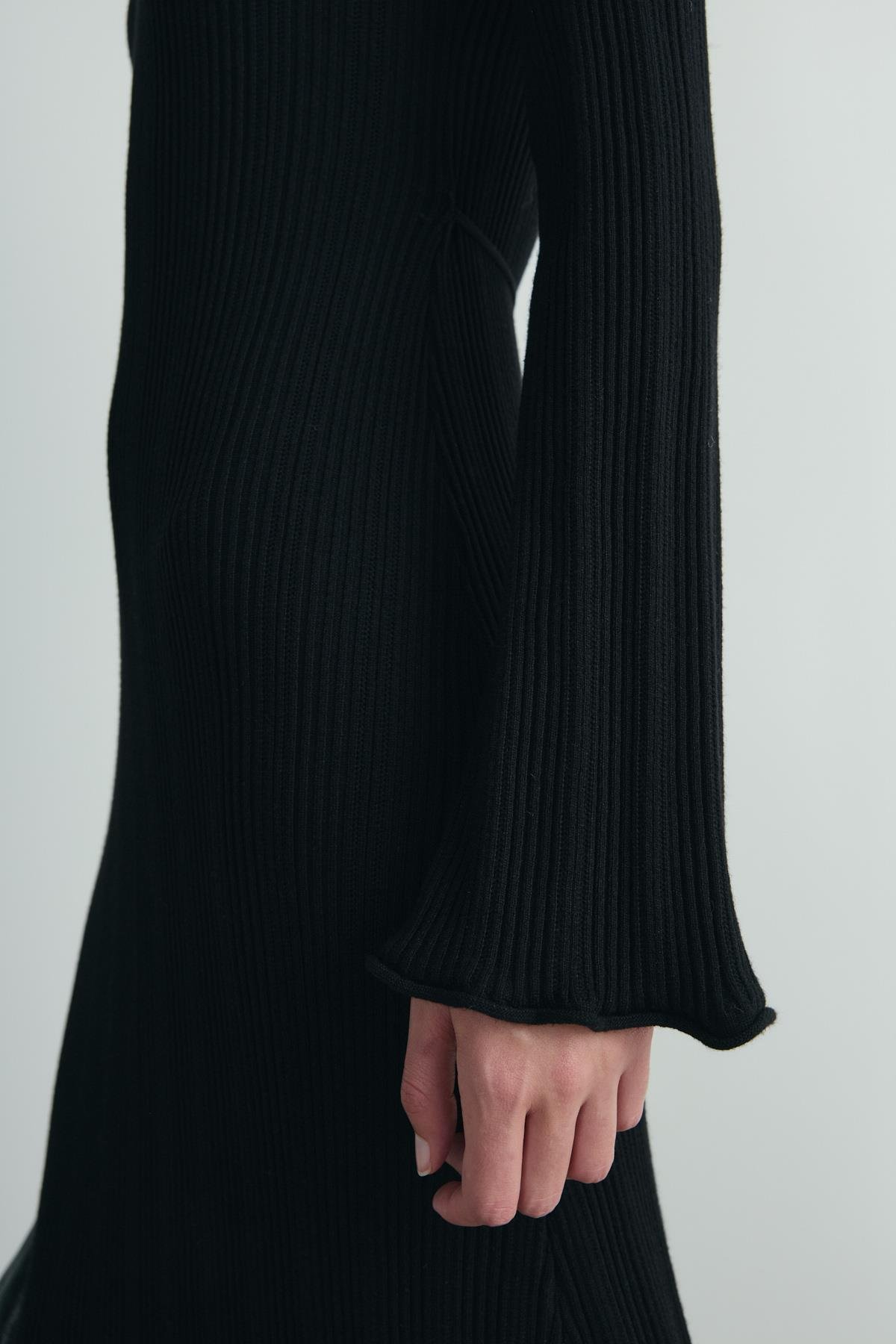 Siyah Rachel Uzun Triko Elbise