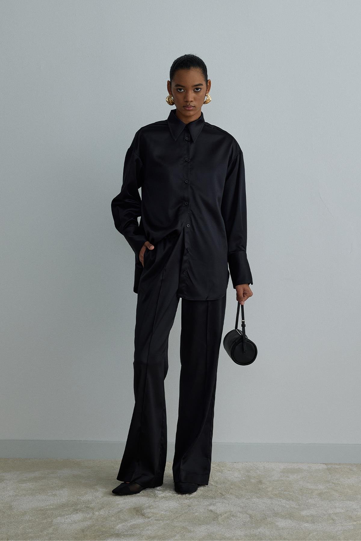 Siyah Ross Saten Pantolon