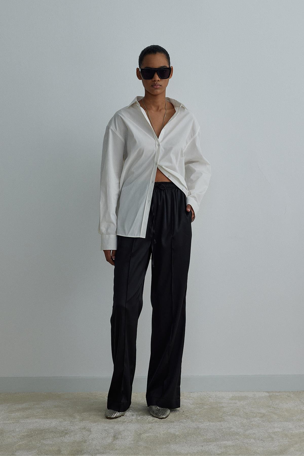 Siyah Ross Saten Pantolon