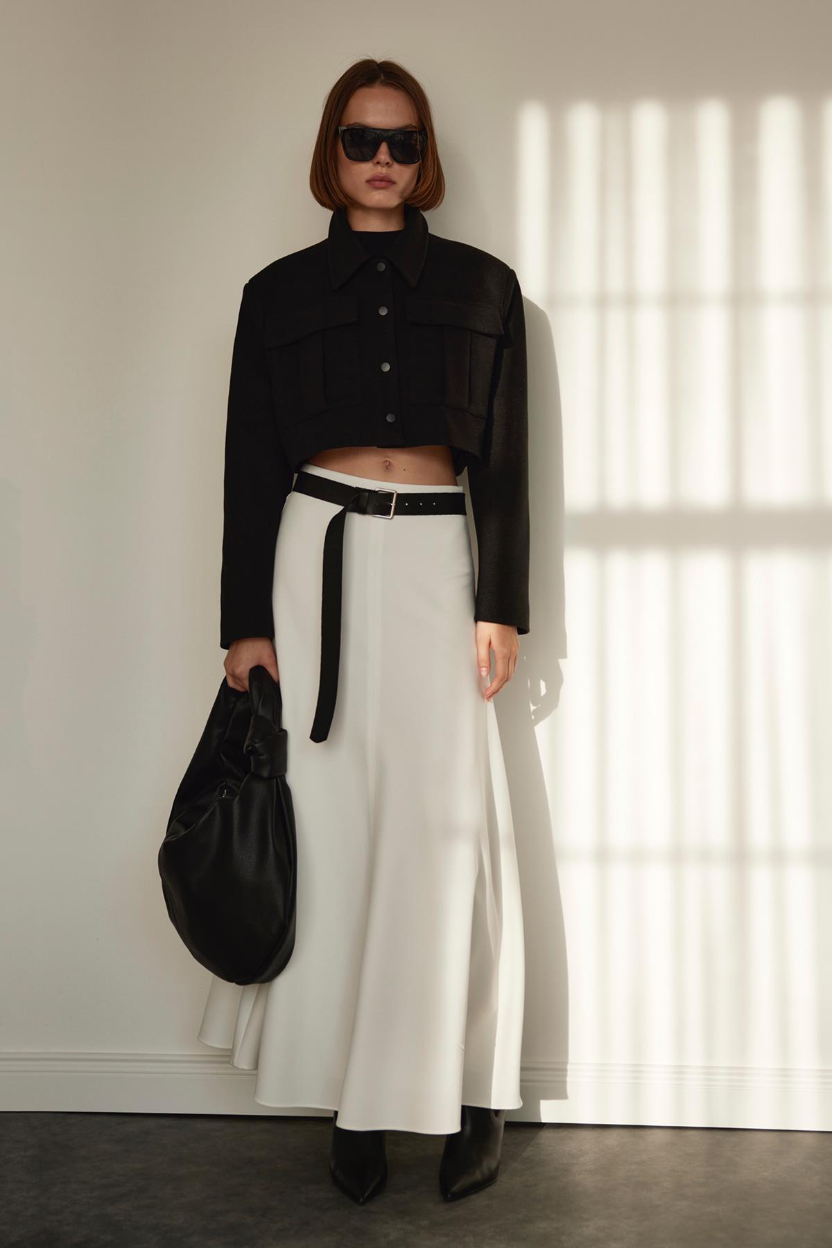 Siyah Rozie Crop Kaşe Ceket