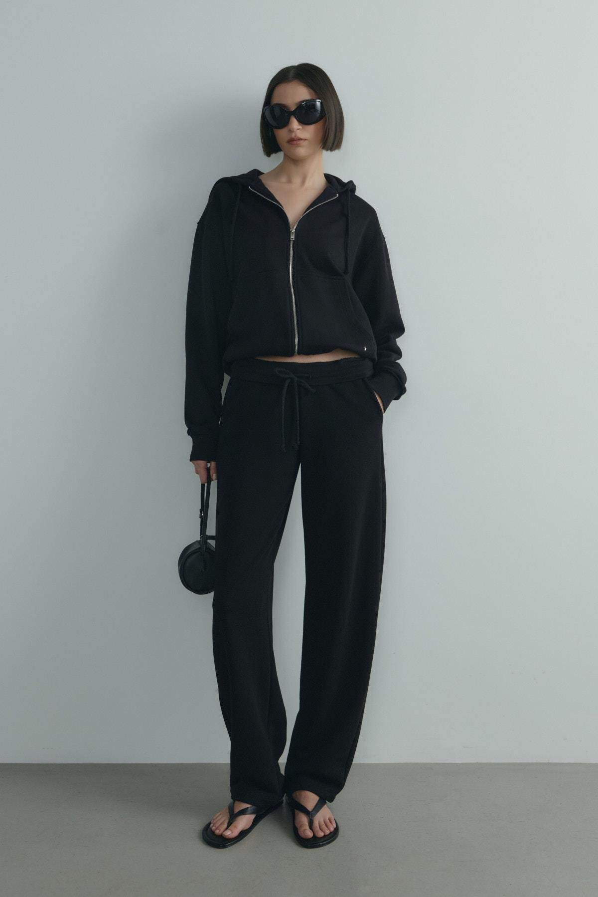 Siyah Salted Lastikli Eşofman