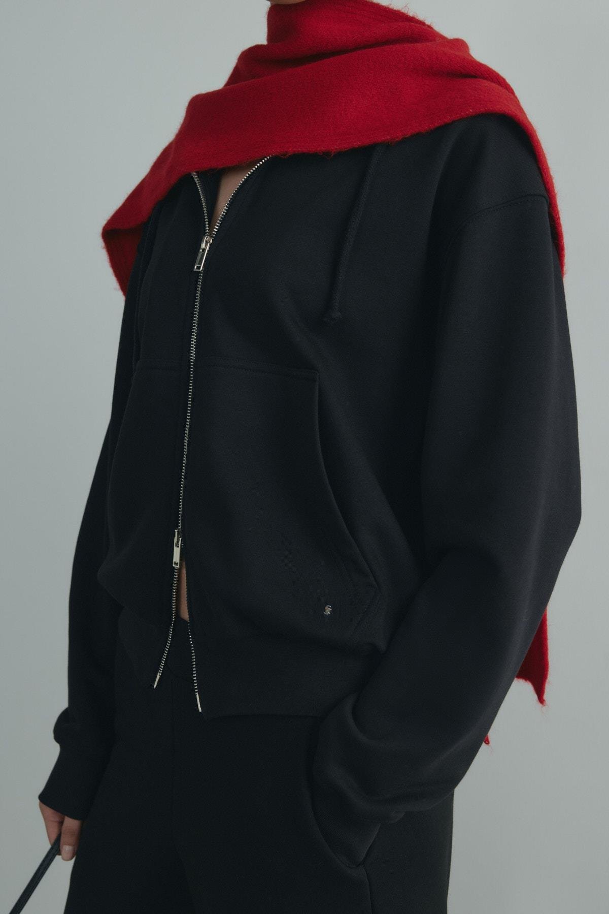 Siyah Salted Oversize Fermuarlı Hırka