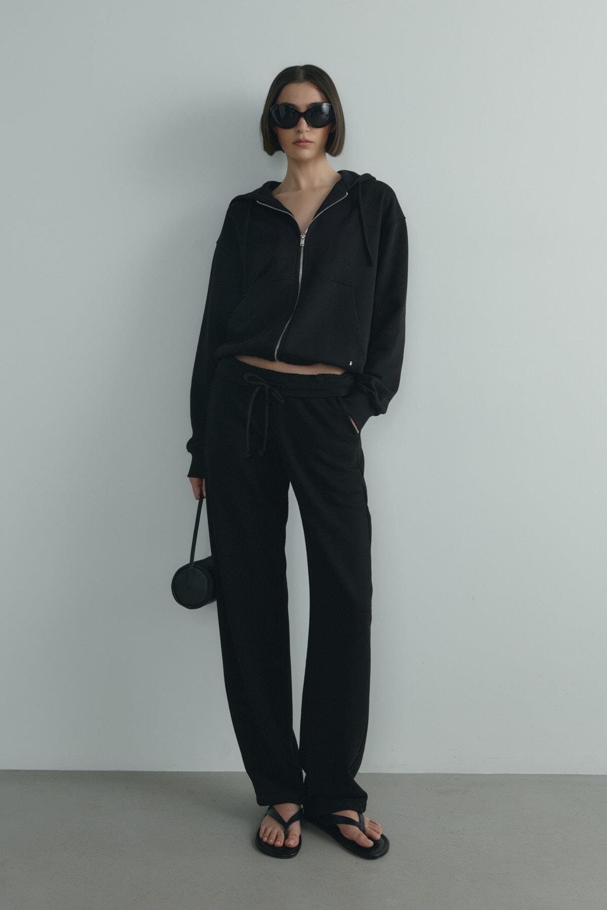 Siyah Salted Oversize Fermuarlı Hırka