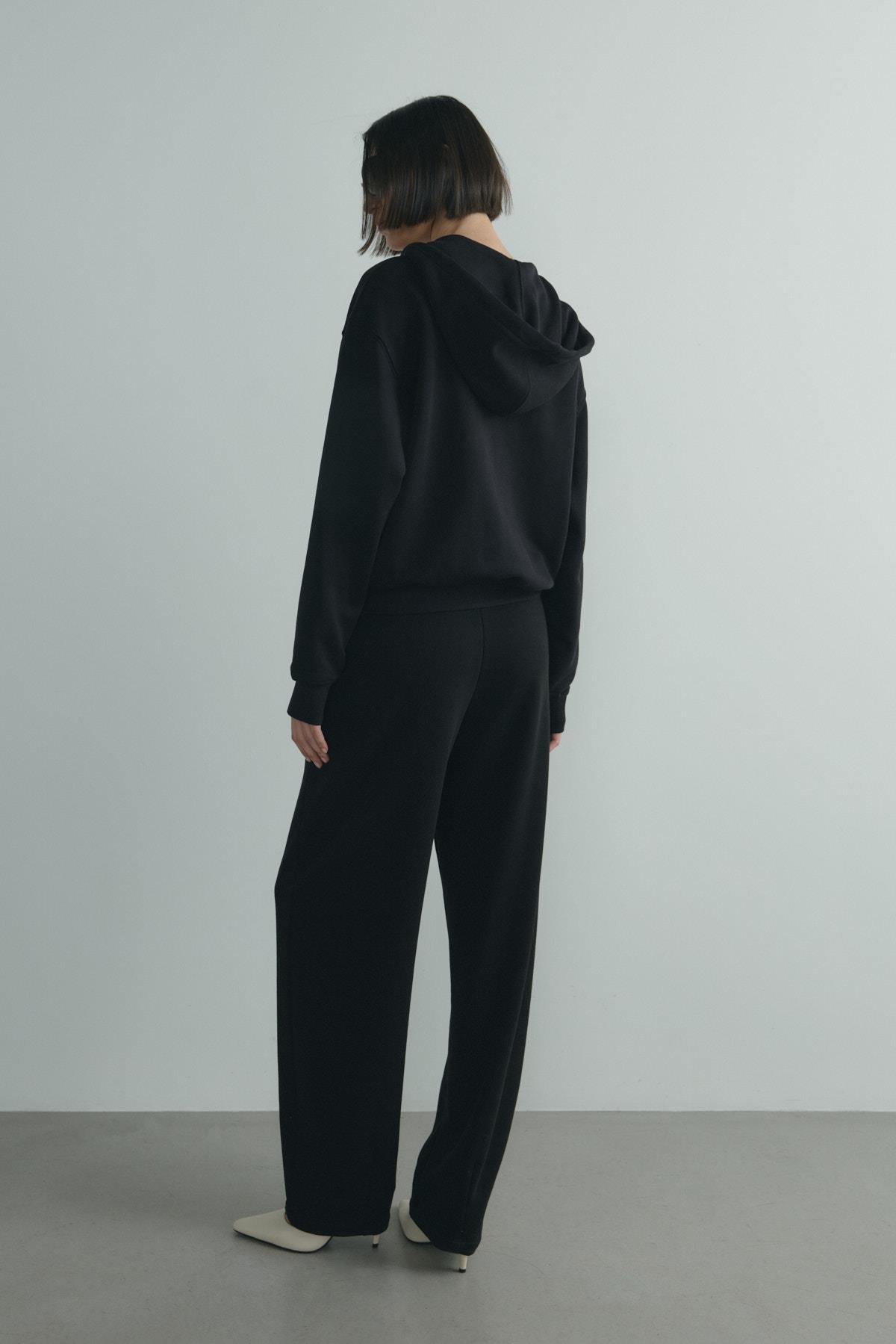 Siyah Salted Oversize Fermuarlı Hırka