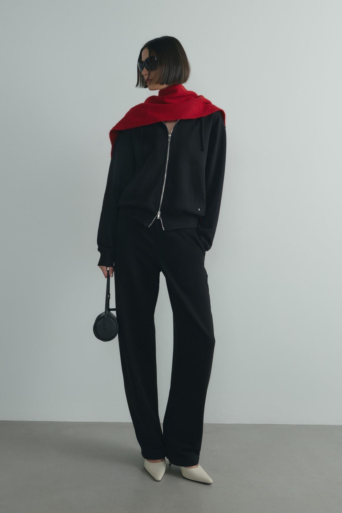 Siyah Salted Oversize Fermuarlı Hırka