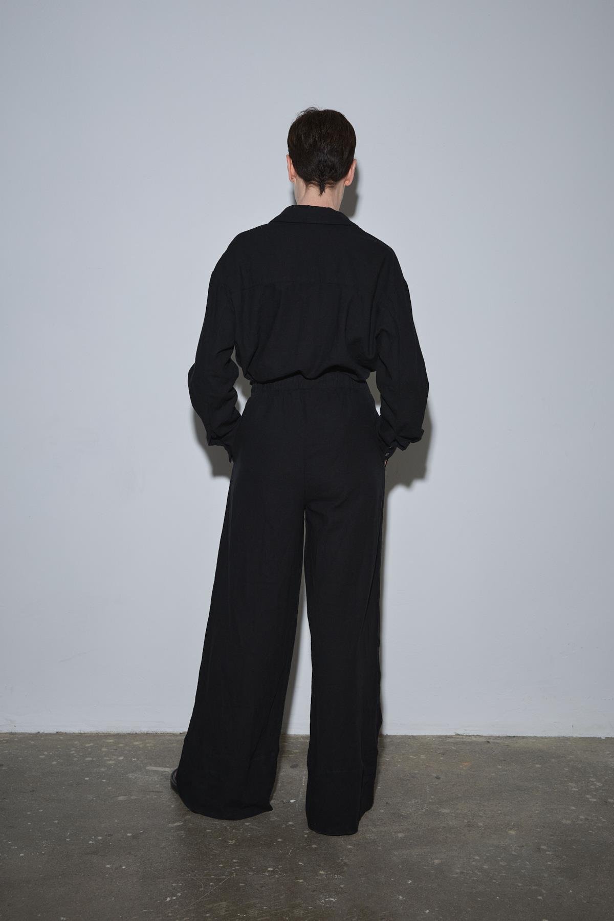 Siyah Serin Palazzo Keten Pantolon