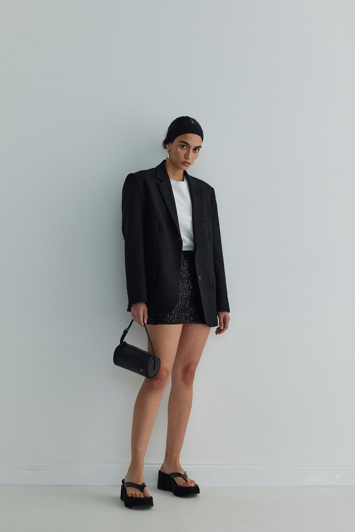 Siyah Sheen Payetli Mini Etek