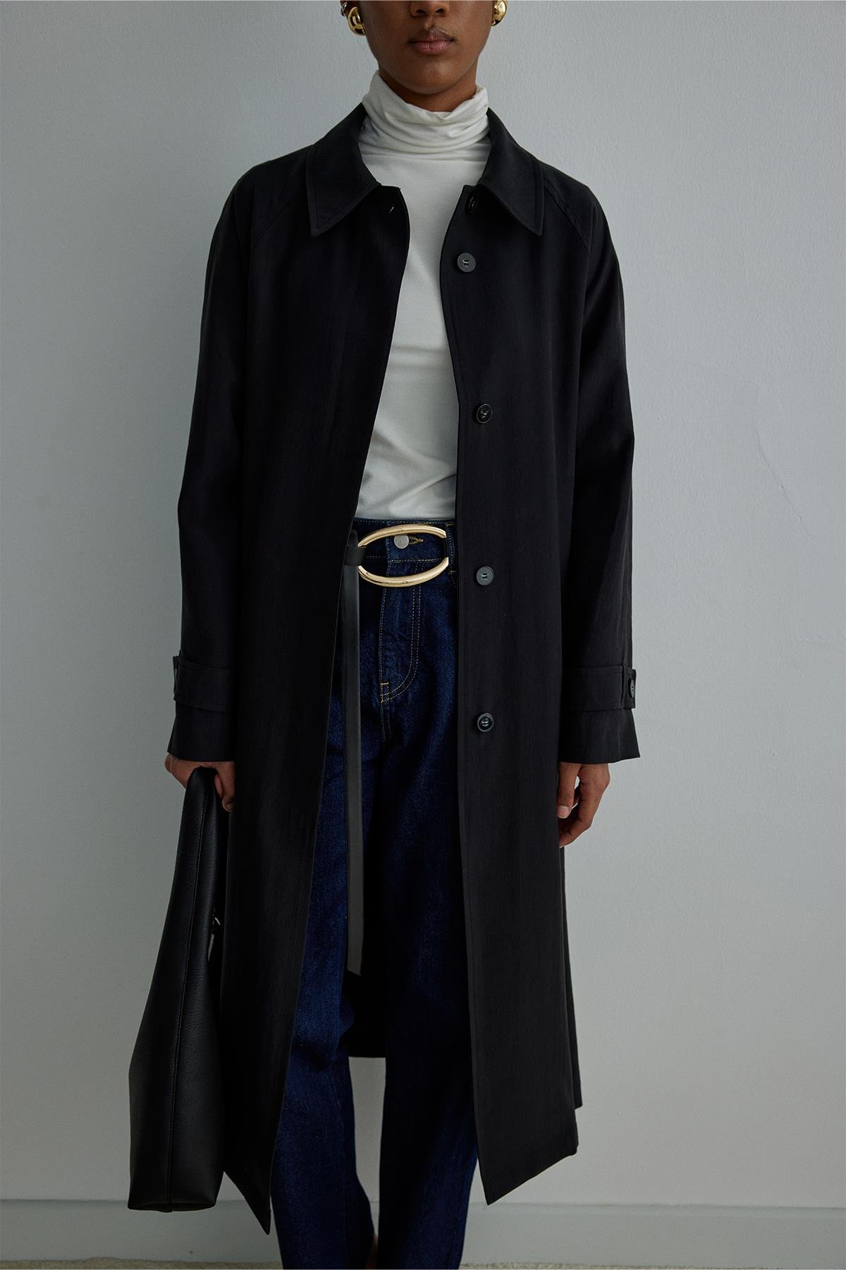 Siyah Weightles Uzun Trençkot