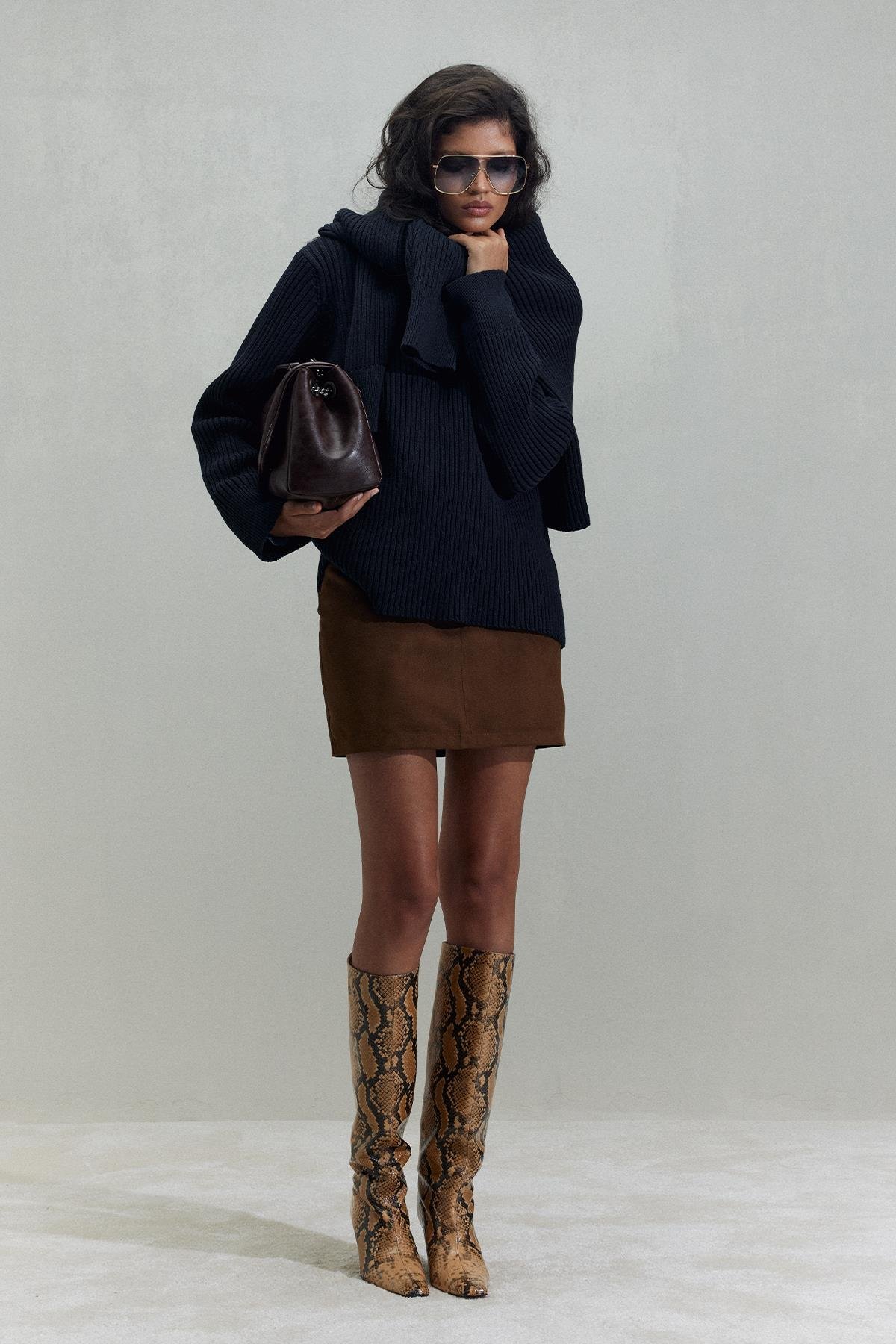 Sütlü Kahve Lia Süet Mini Etek