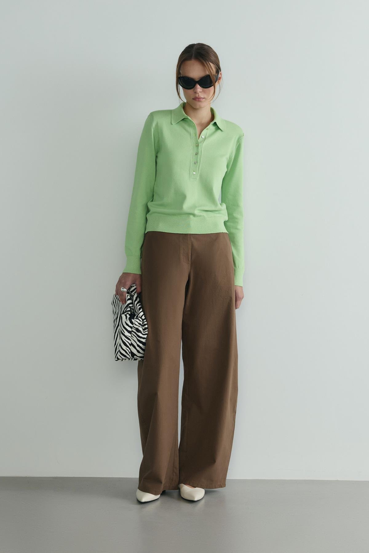 Yeşil Carter Polo Yaka Triko Kazak