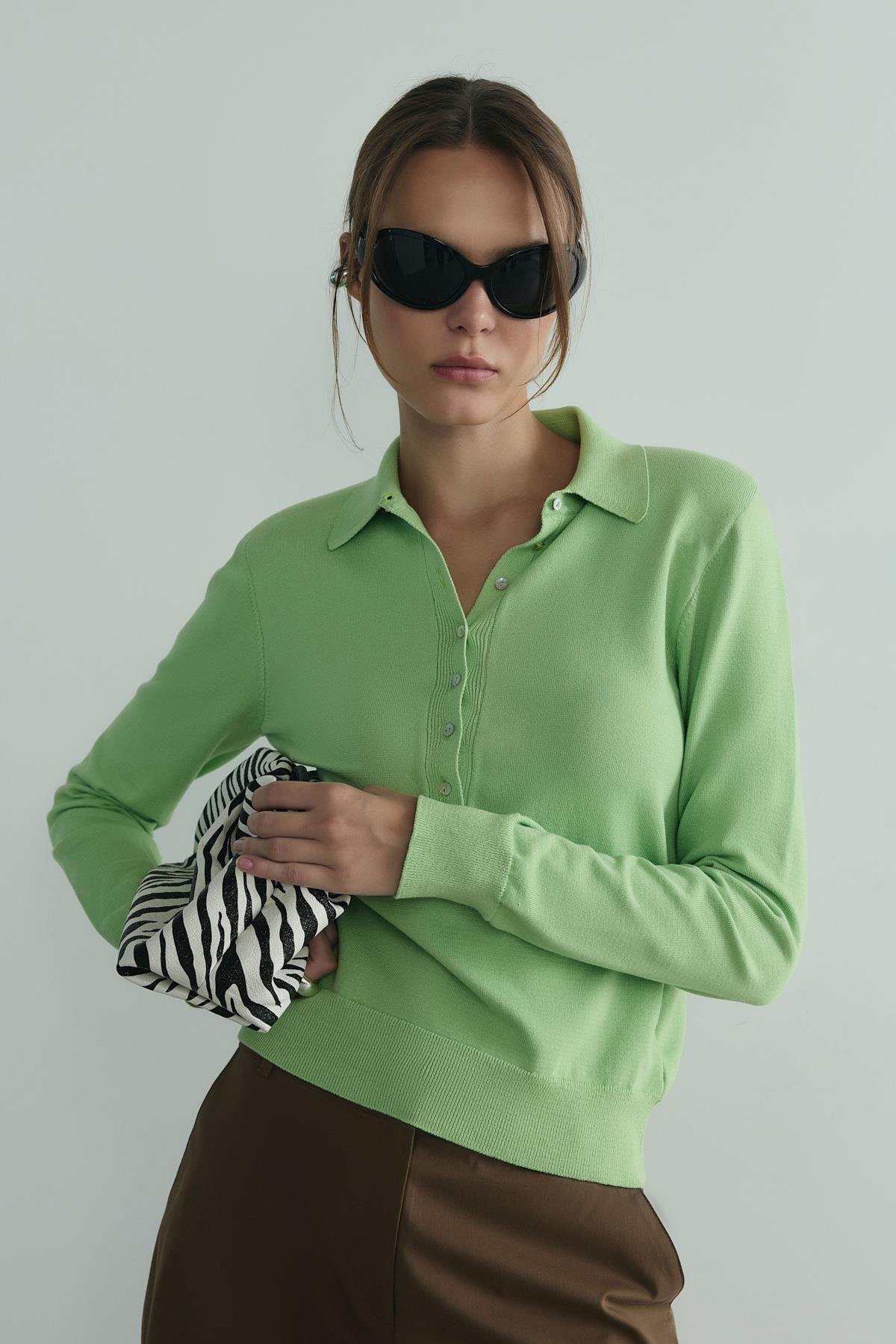 Yeşil Carter Polo Yaka Triko Kazak