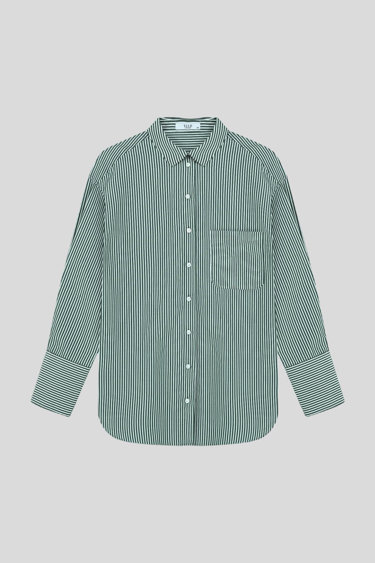 Yeşil City Çizgili Poplin Gömlek