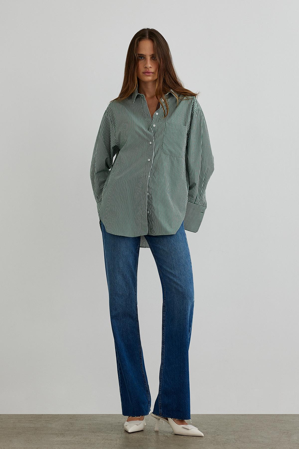 Yeşil City Çizgili Poplin Gömlek