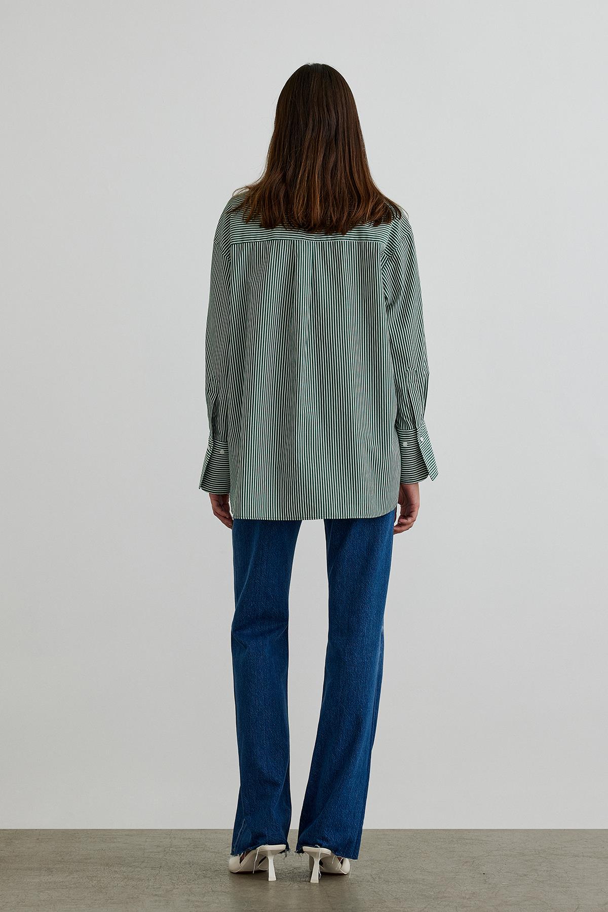 Yeşil City Çizgili Poplin Gömlek