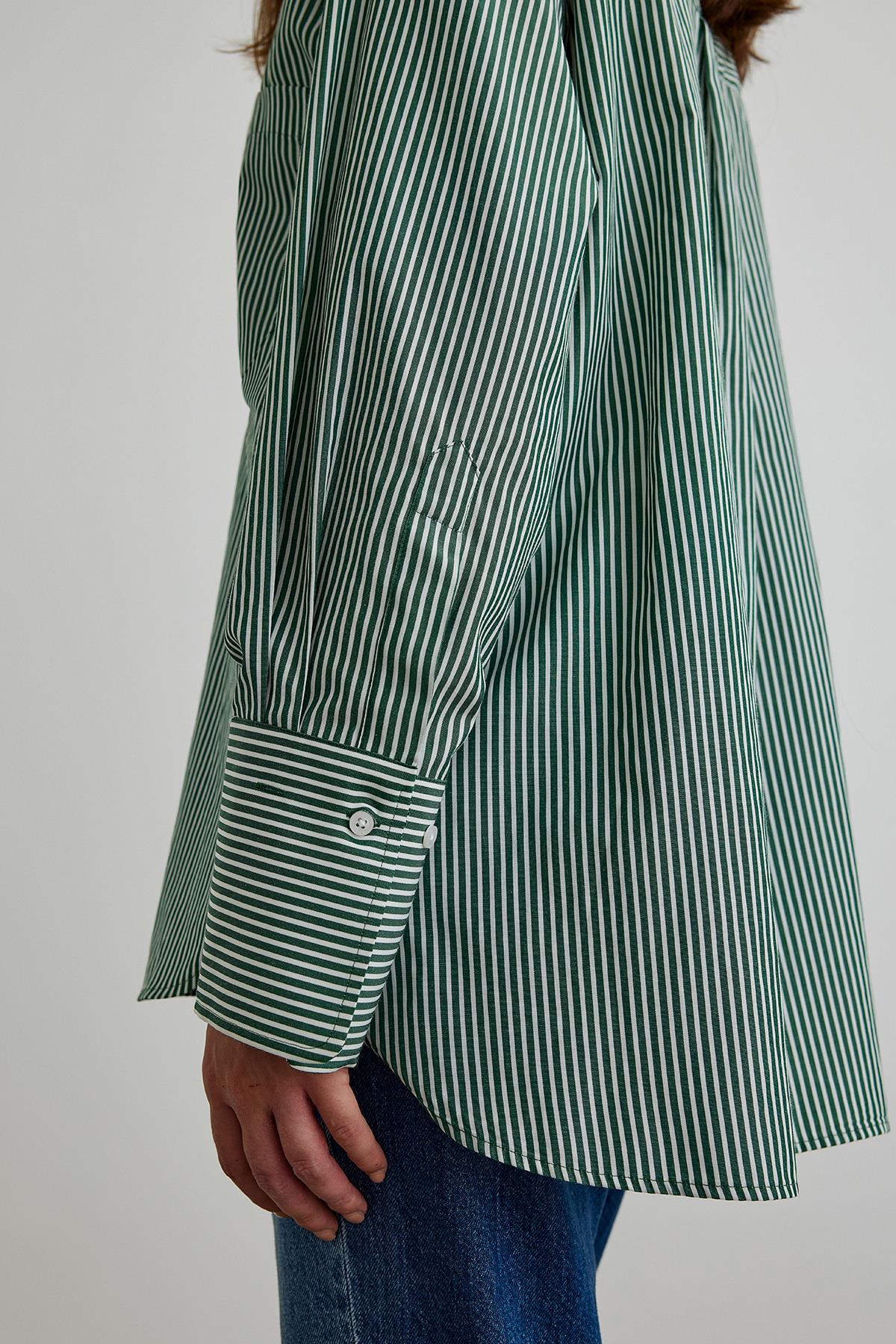 Yeşil City Çizgili Poplin Gömlek