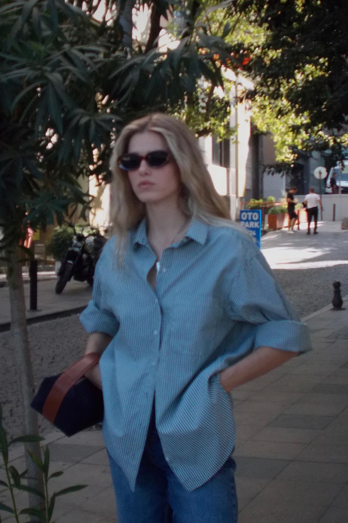 Yeşil City Çizgili Poplin Gömlek