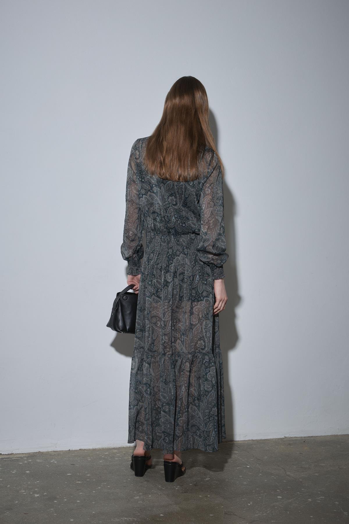 Yeşil Demi Desenli Bohem Elbise