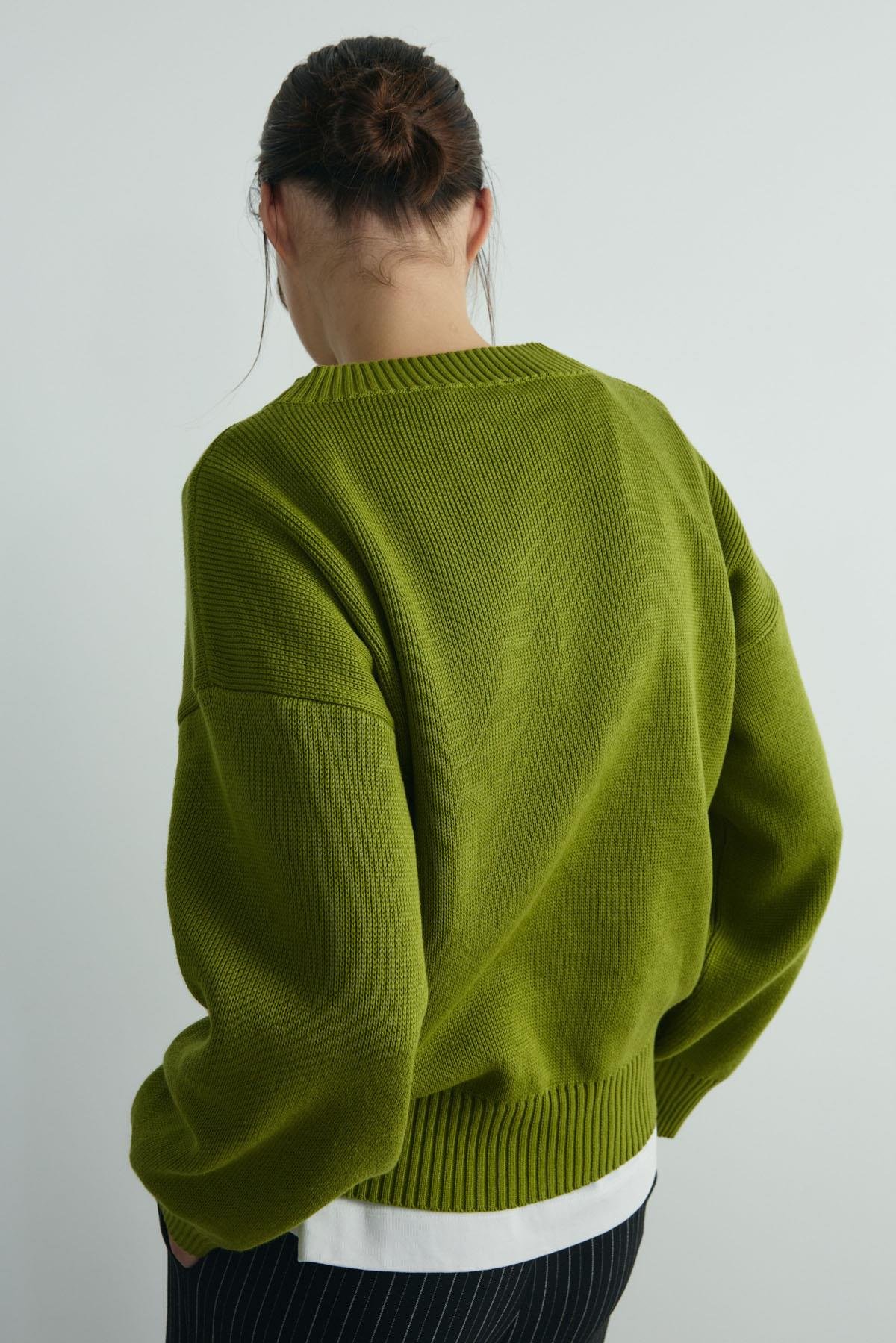 Yeşil Fade V Yaka Kazak