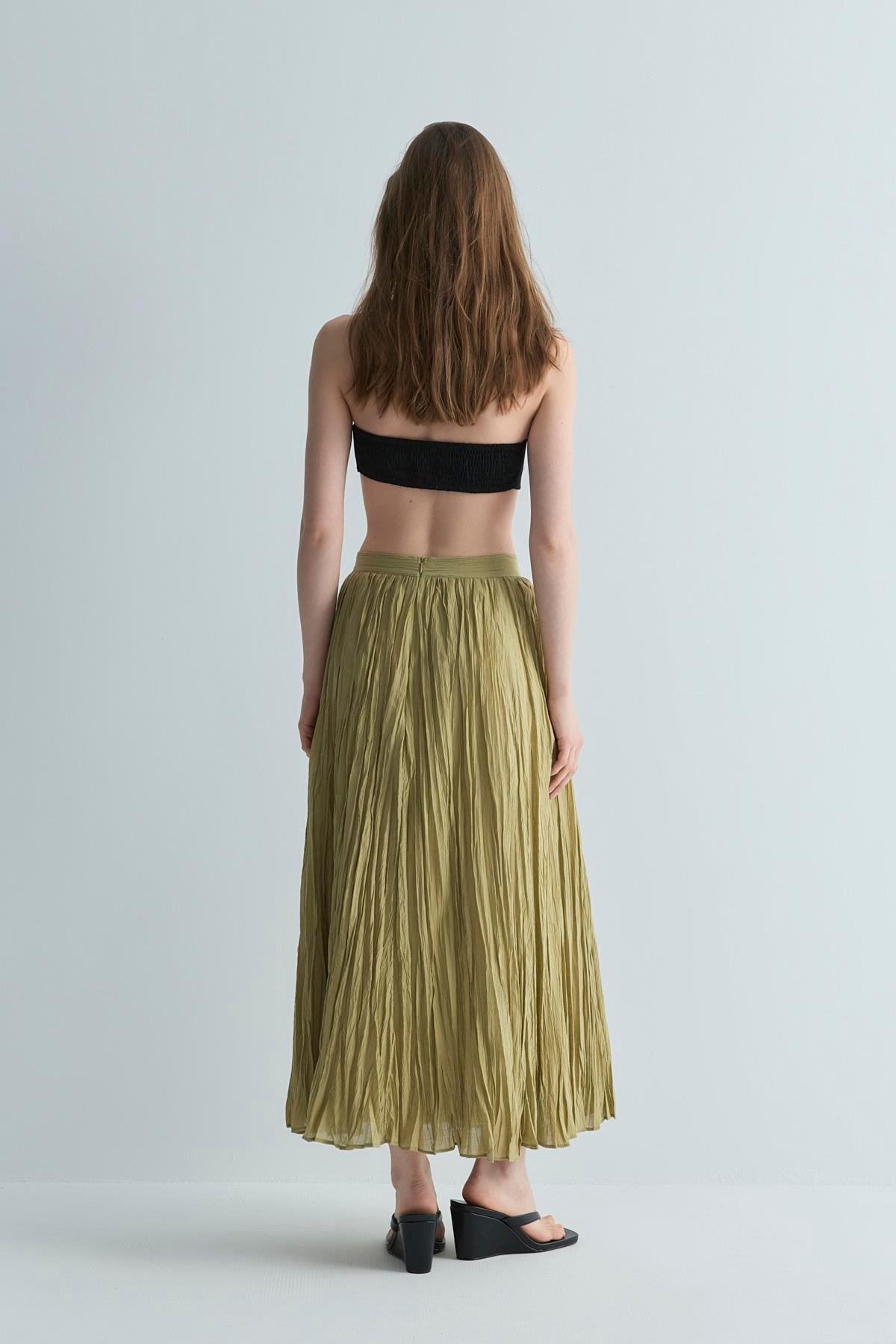 Yeşil Rose Piliseli Etek