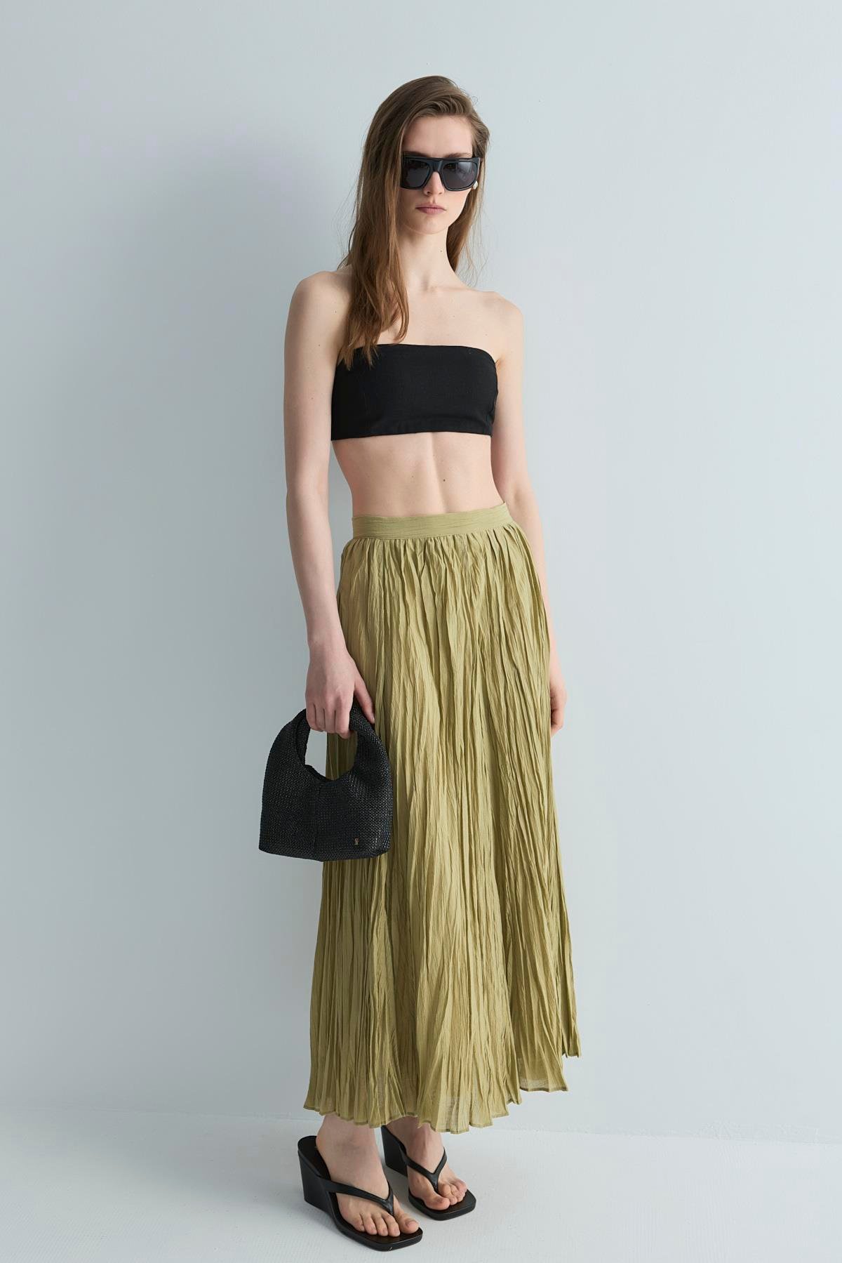 Yeşil Rose Piliseli Etek