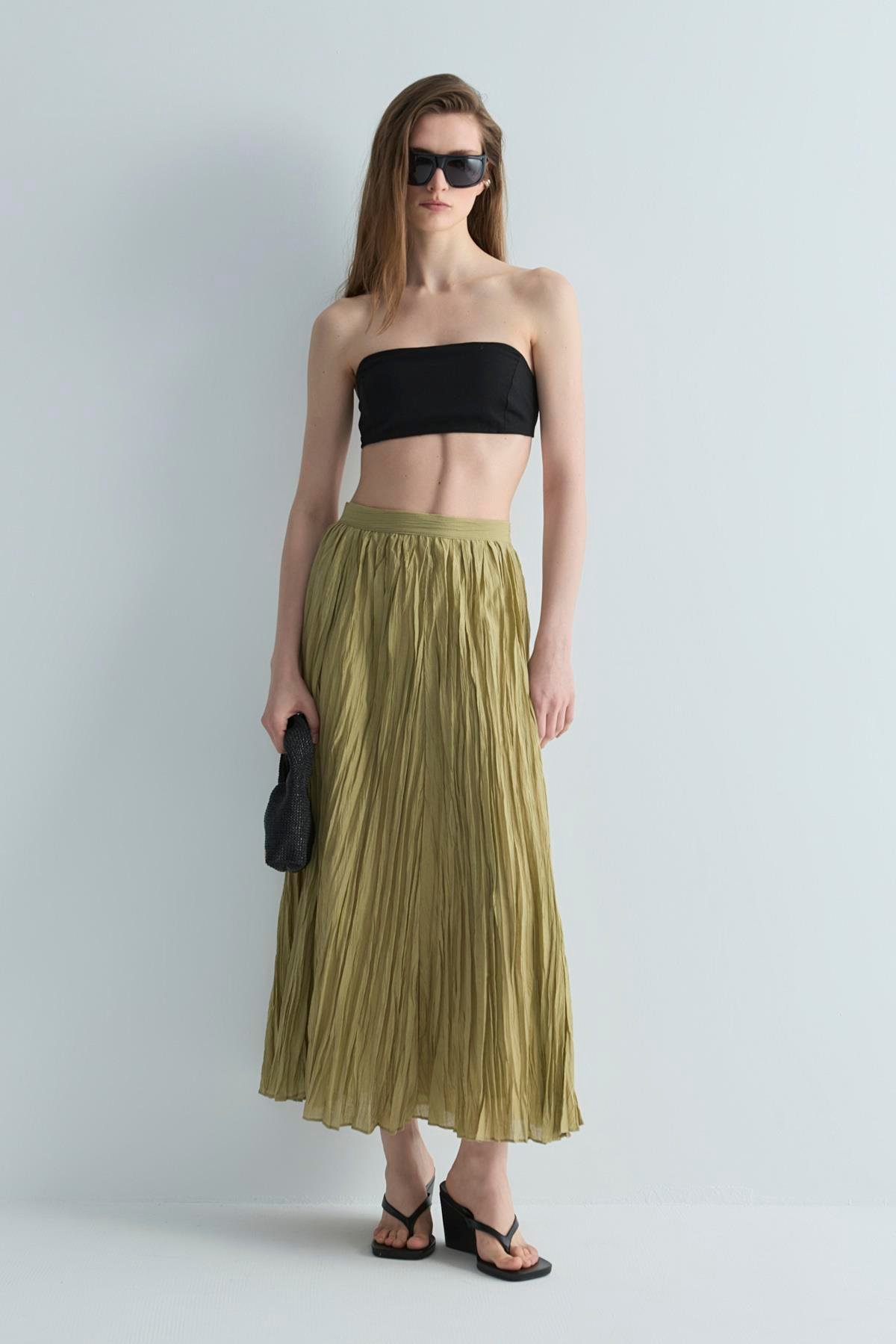 Yeşil Rose Piliseli Etek