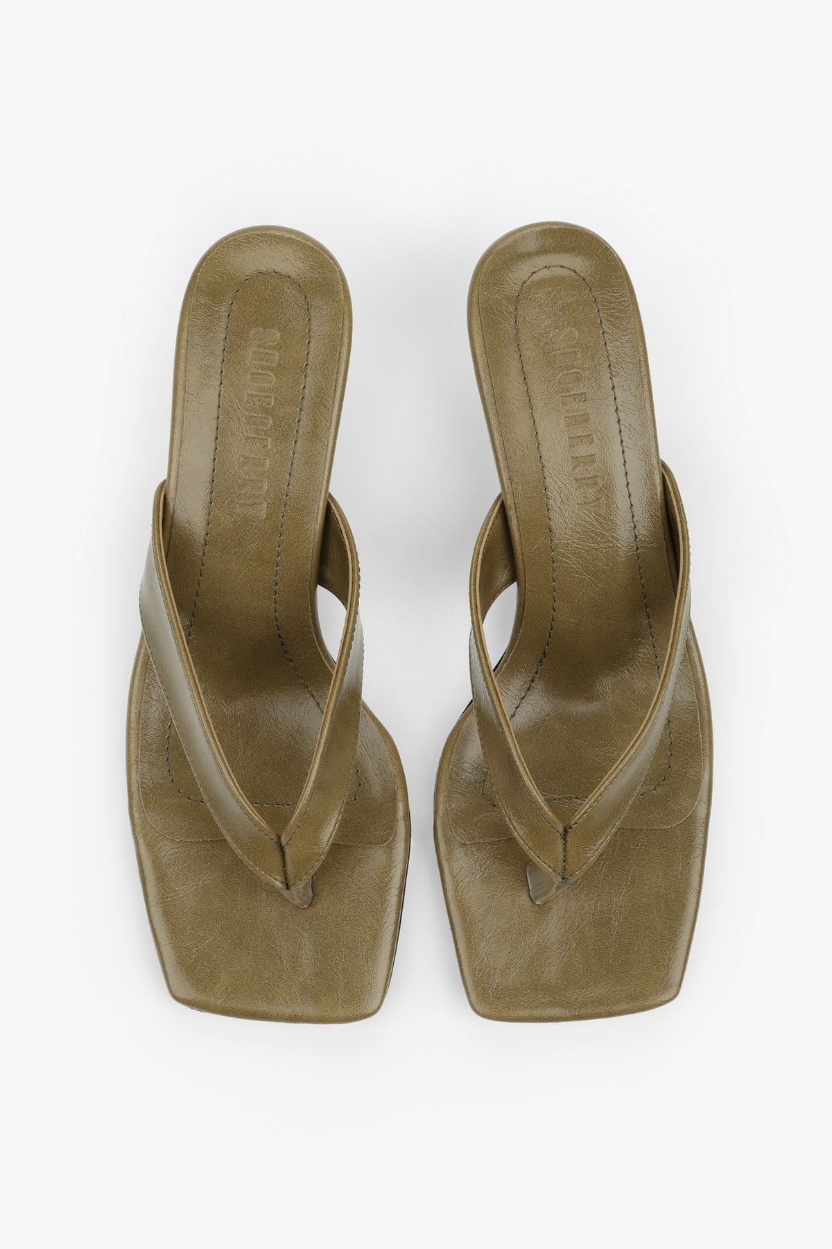 Kadın Alisse Yağ Yeşili Cilt Parmak Arası Topuklu Terlik