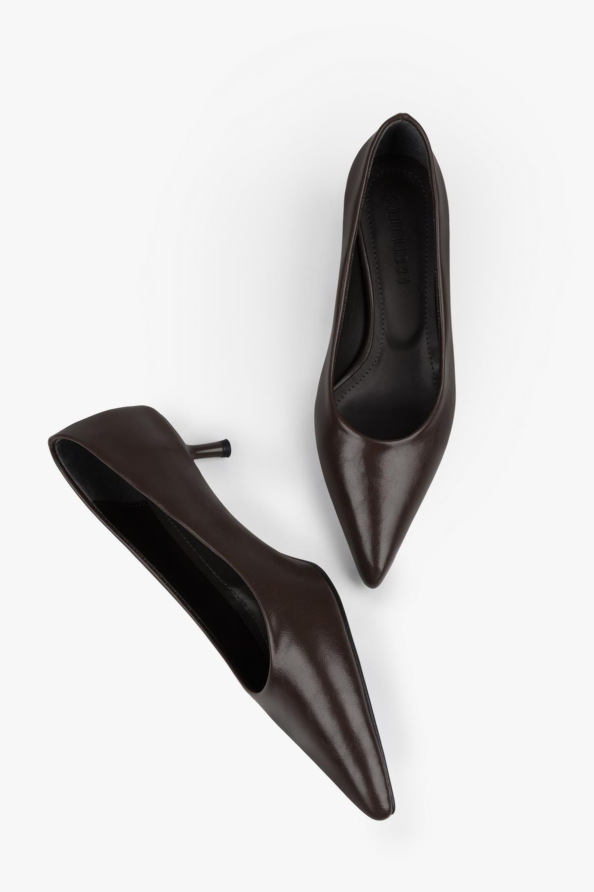 Kadın Caren Acı Kahve Cilt Kısa Topuklu Stiletto