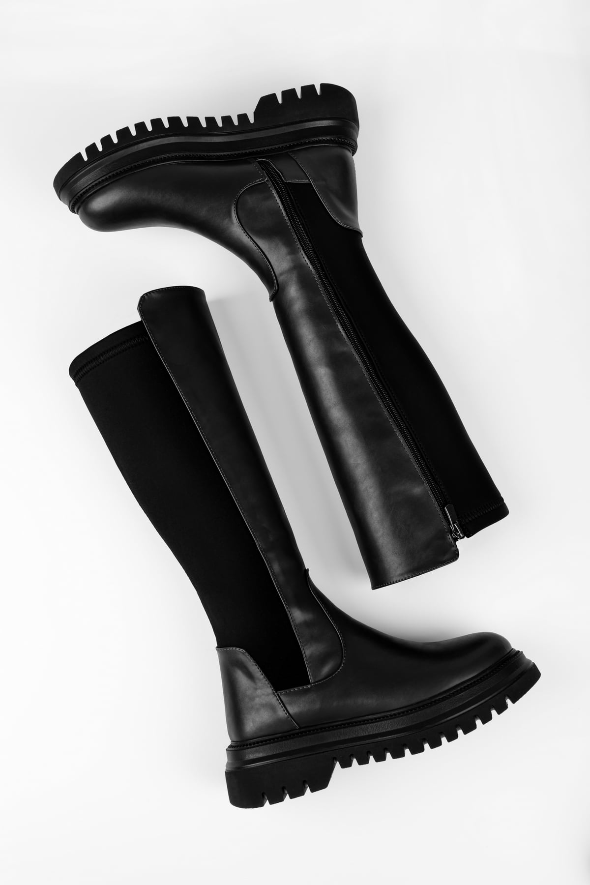 Kadın Chalk Siyah Kalın Taban Çizme