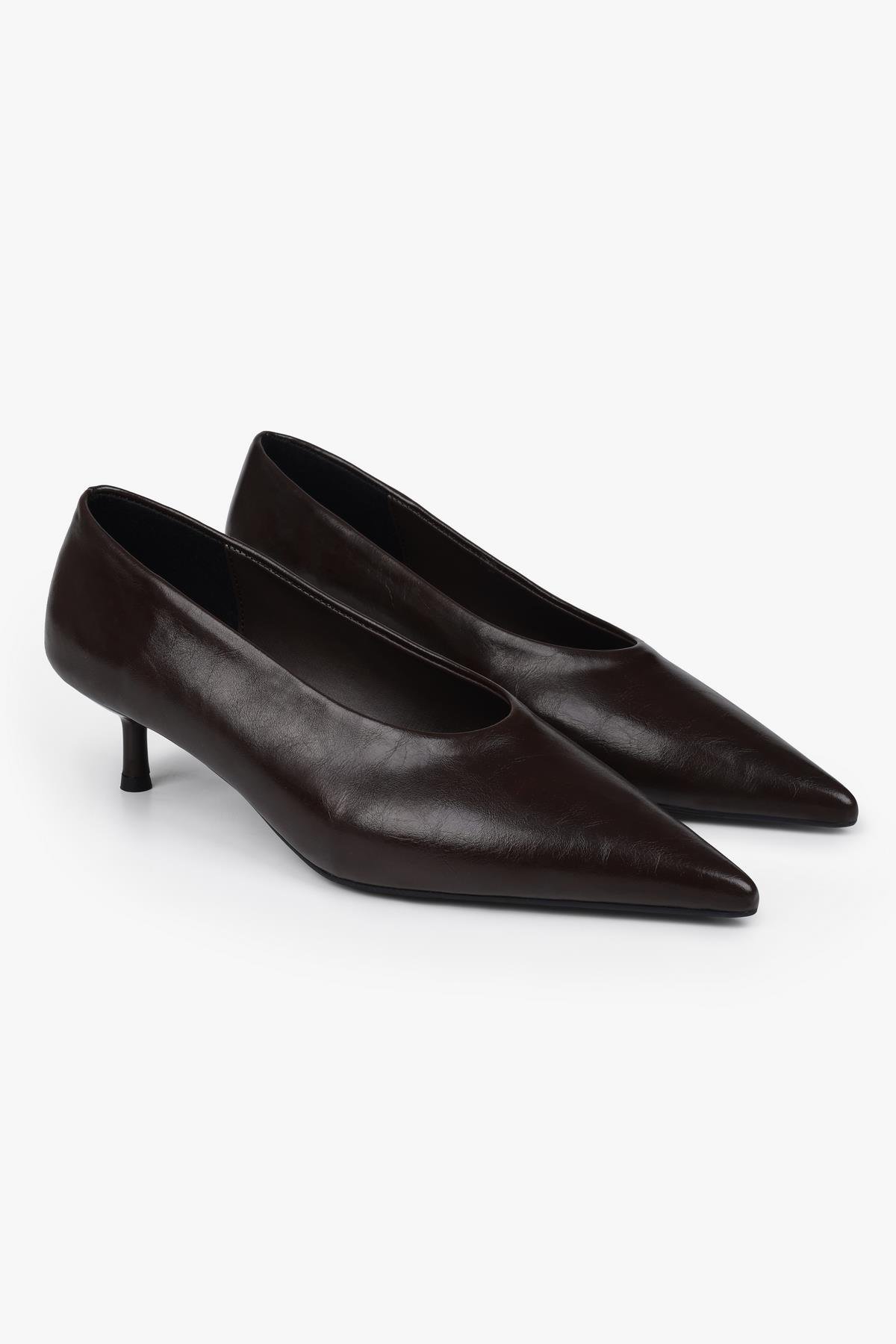 Kadın Corin Acı Kahve Cilt Kısa Topuklu Stiletto