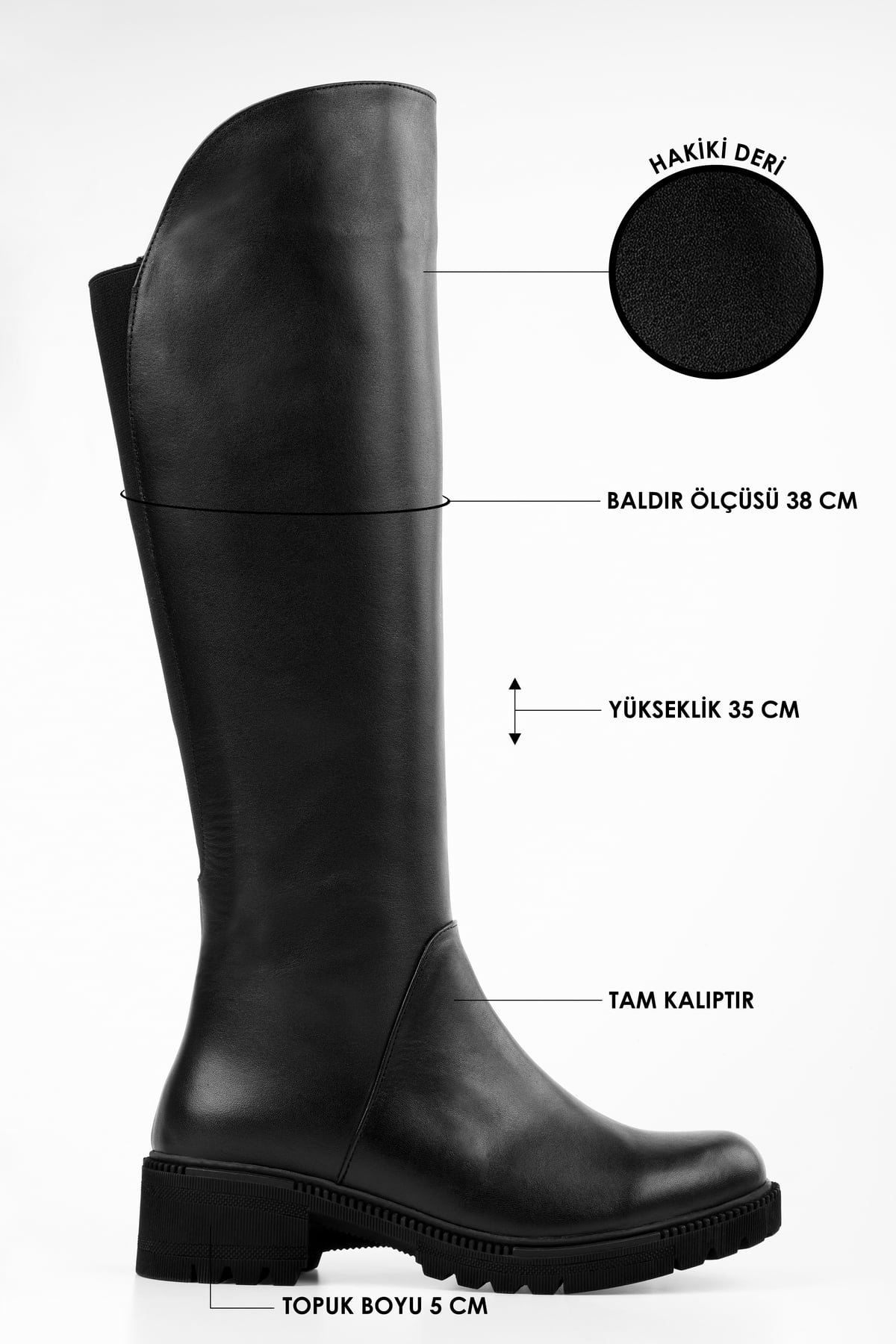 Kadın Malissa Siyah Hakiki Deri Topuklu Çizme