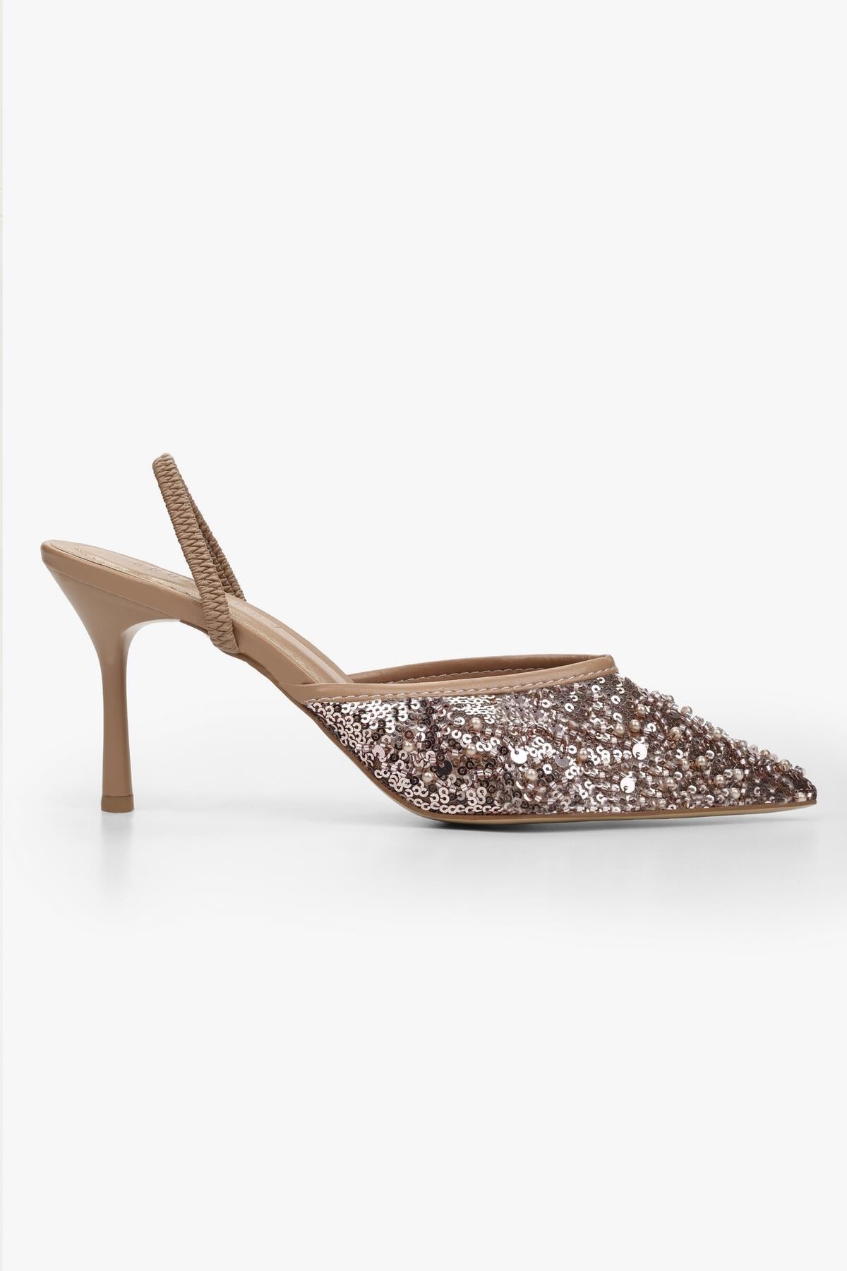 Kadın Monica Nude Taşlı Pullu Stiletto