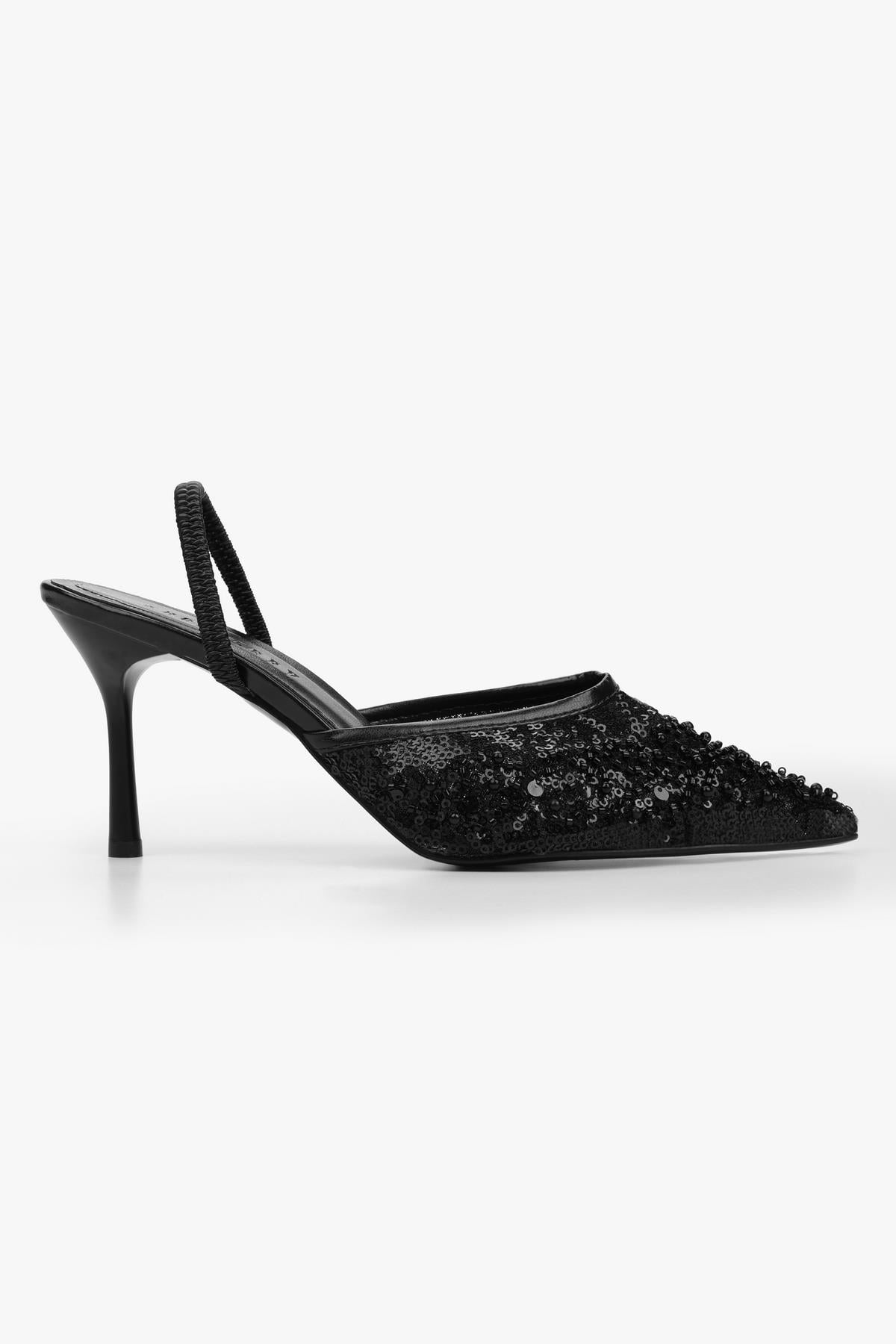 Kadın Monica Siyah Taşlı Pullu Stiletto