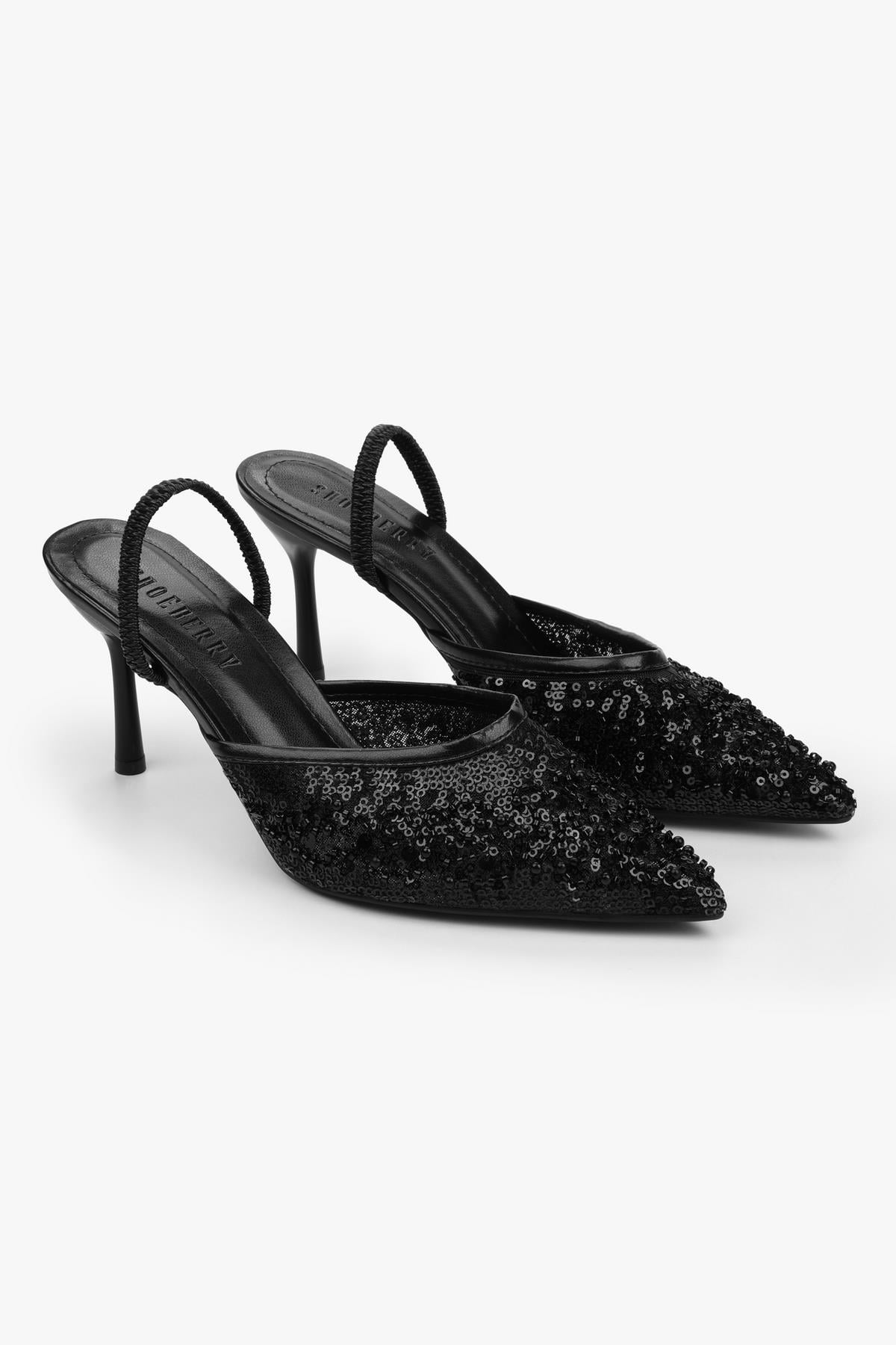 Kadın Monica Siyah Taşlı Pullu Stiletto