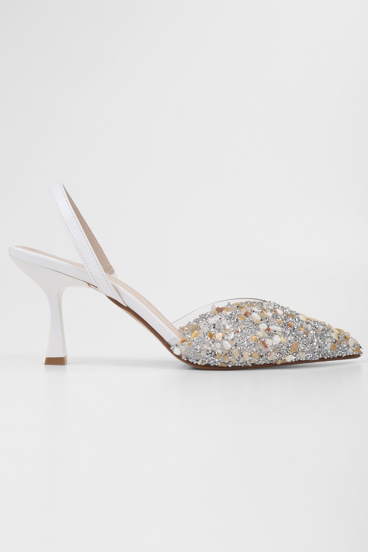 Kadın Opal Beyaz Taşlı Şeffaf Stiletto