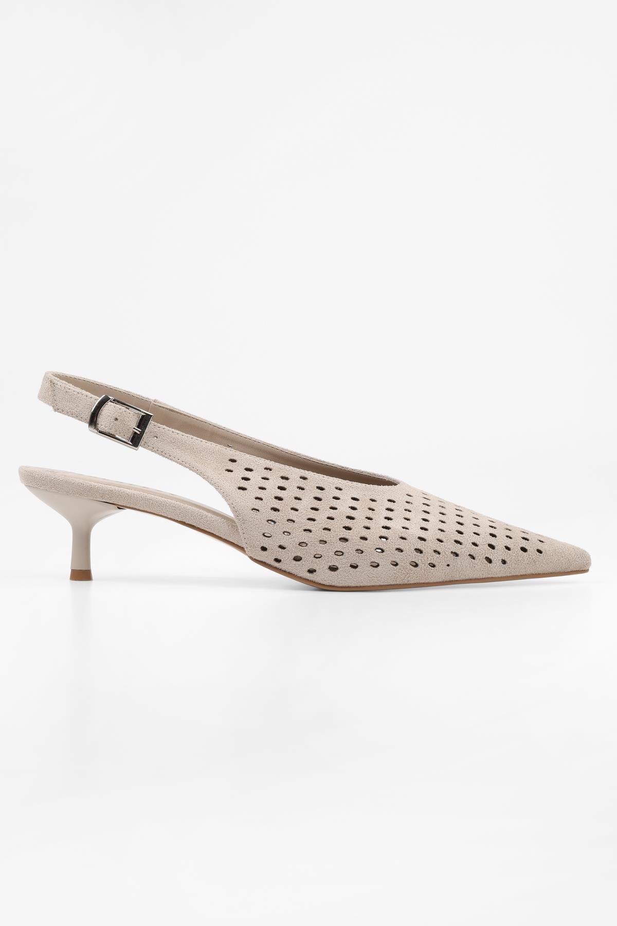 Kadın Rilou Ten Süet Delikli Dekolteli Stiletto