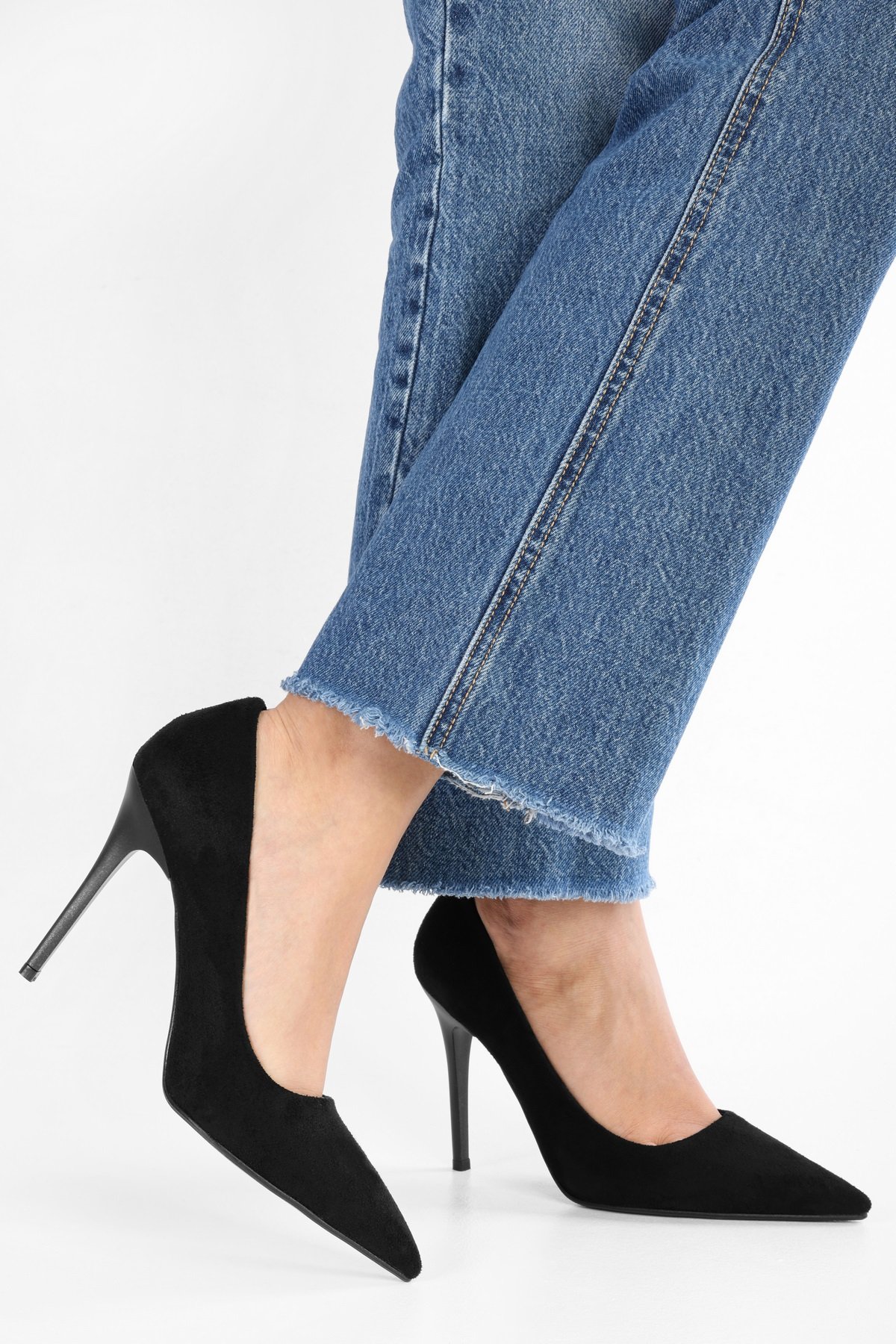 Kadın Sensei Siyah Süet Klasik Topuklu Stiletto