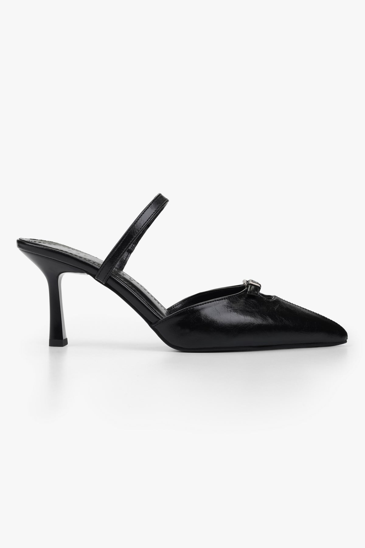 Kadın Sua Siyah Cilt Stiletto Topuklu Terlik