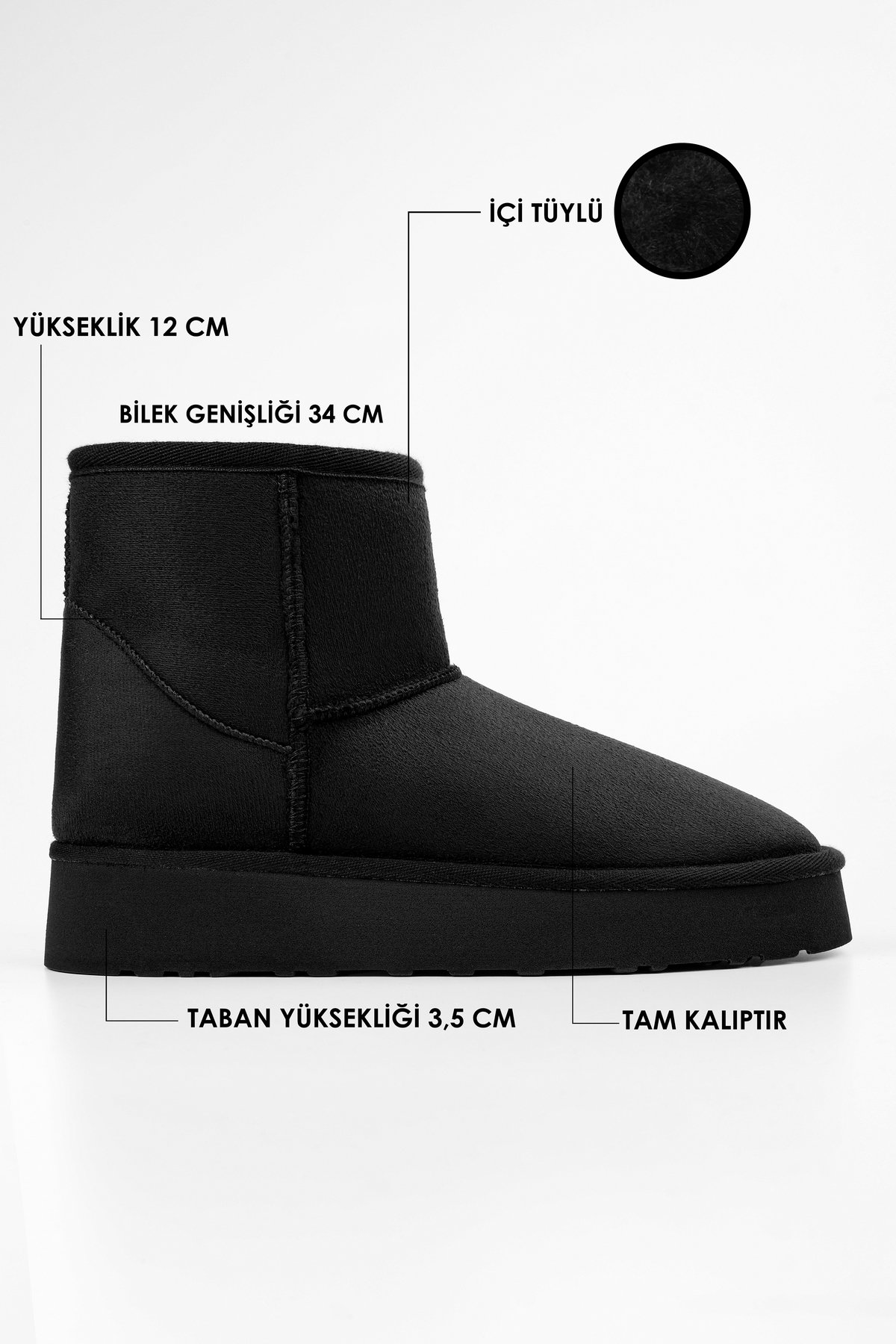Kadın Uggy Siyah İçi Tüylü Kısa Süet Bot