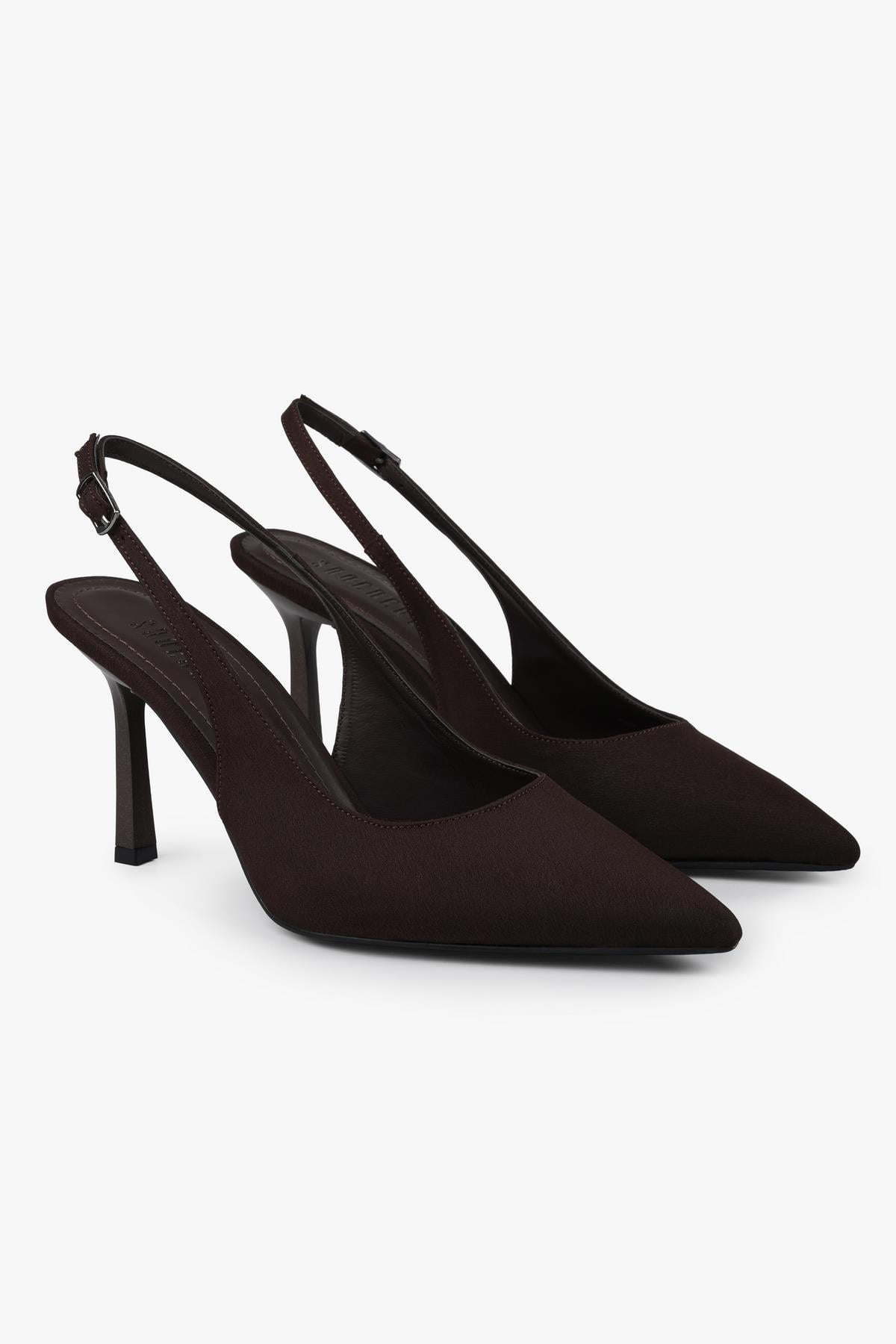 Kadın Vina Kahve Saten Stiletto