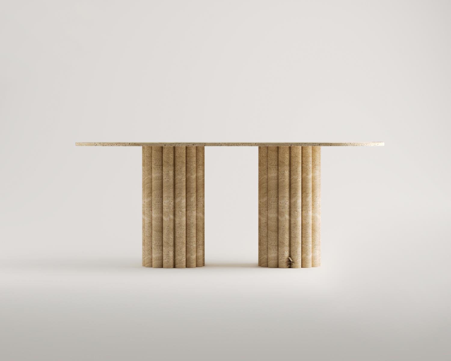 Sütun Ayaklı Yemek Masası Traverten Albert