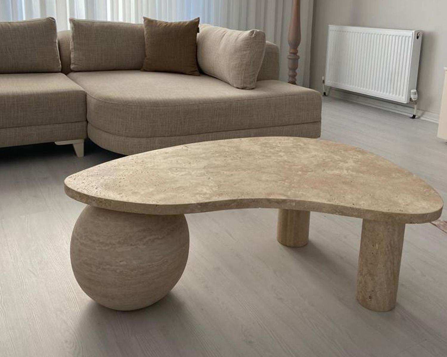 Mermer Fasulye Tabla Tek Küre Ayaklı Orta Sehpa