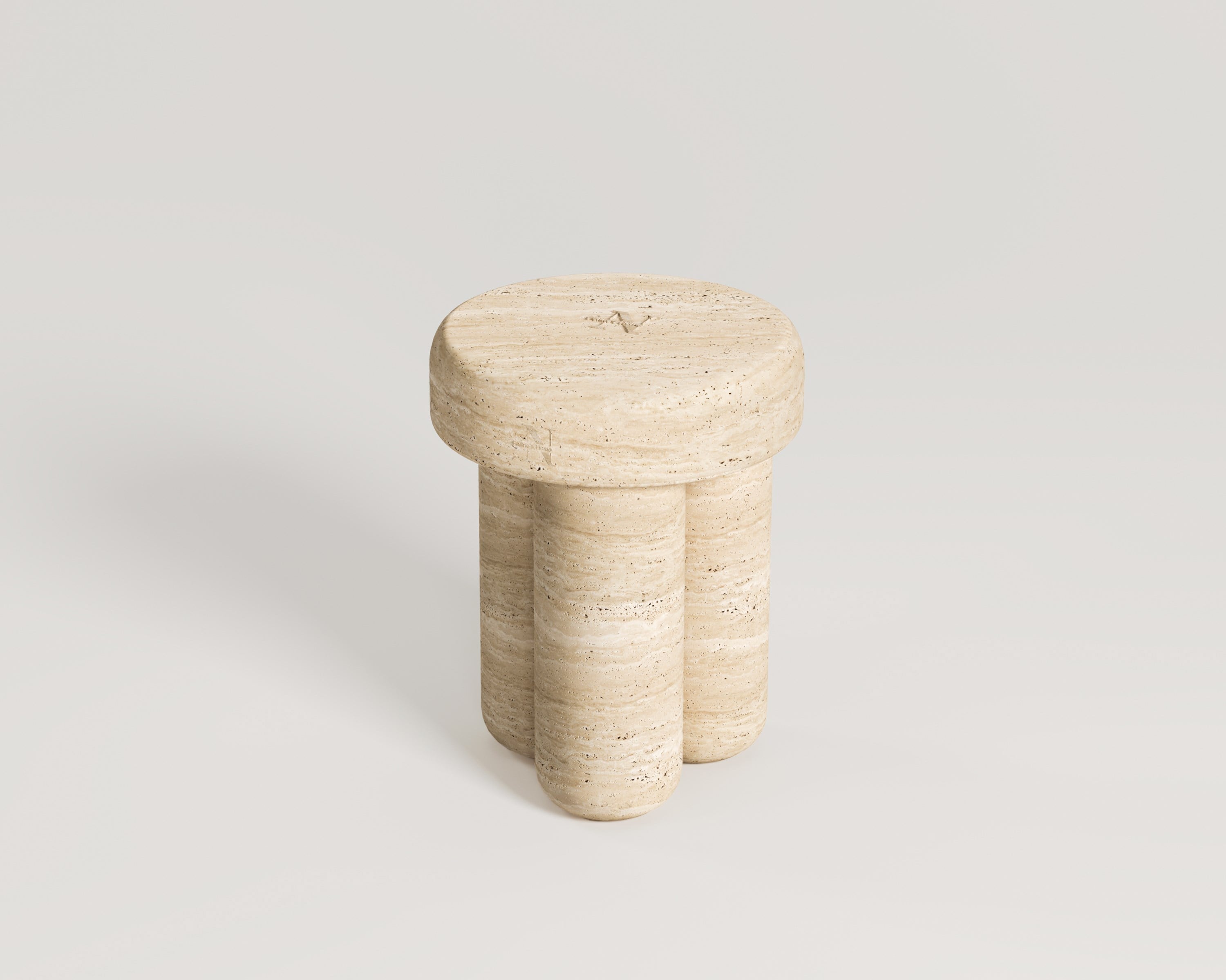 Faye-Table d'appoint aspect pouf en travertin