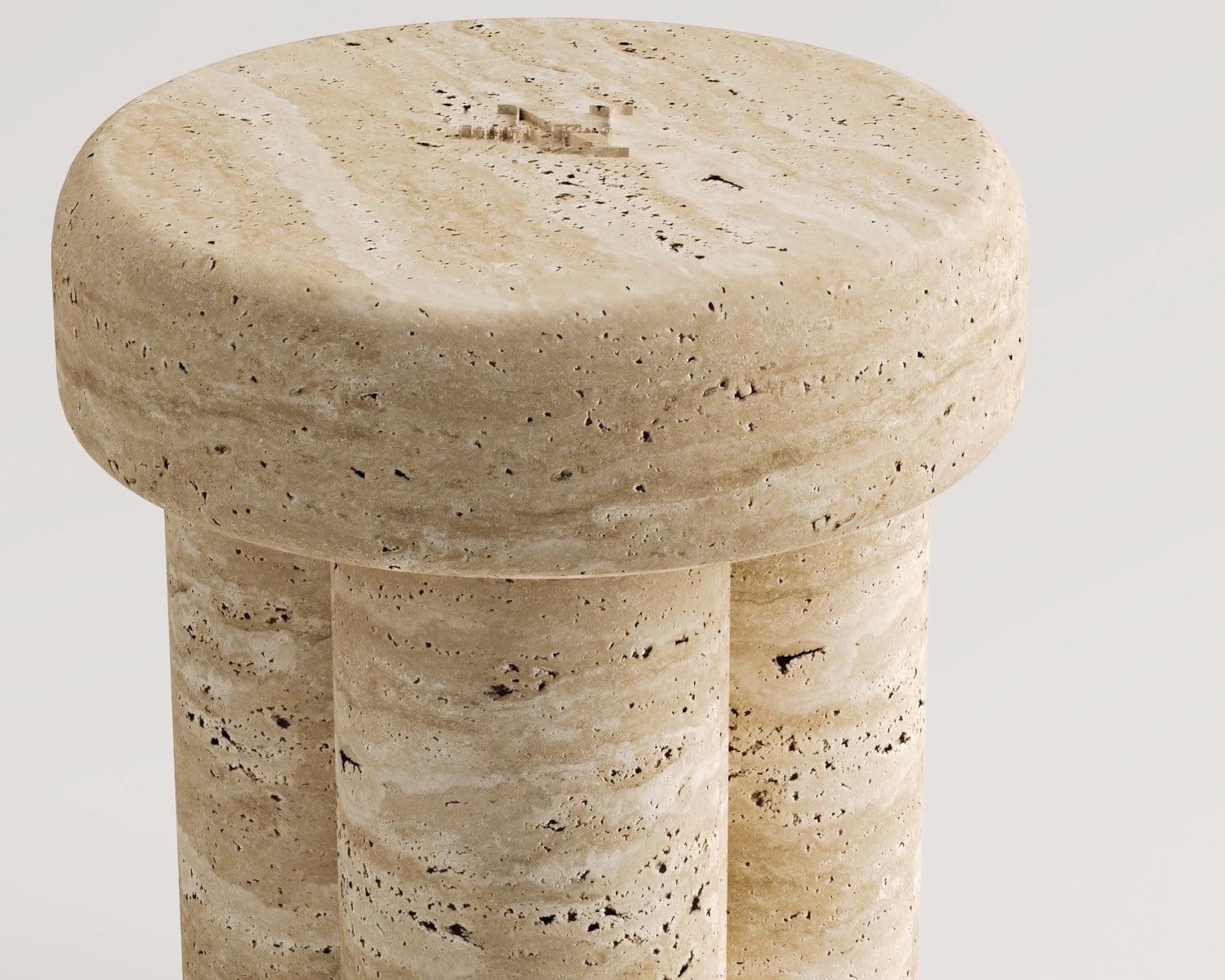 Faye-Table d'appoint aspect pouf en travertin