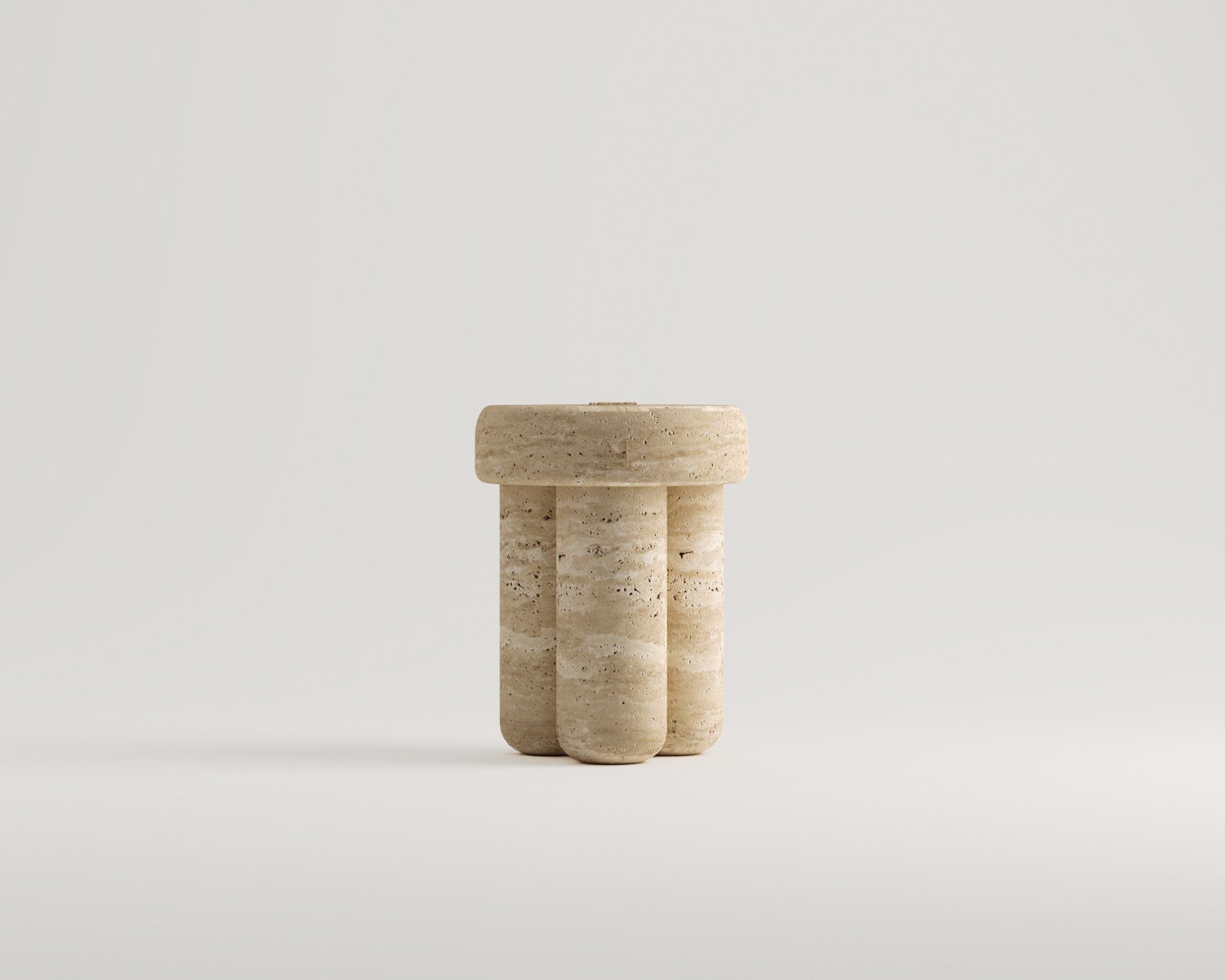 Faye-Table d'appoint aspect pouf en travertin
