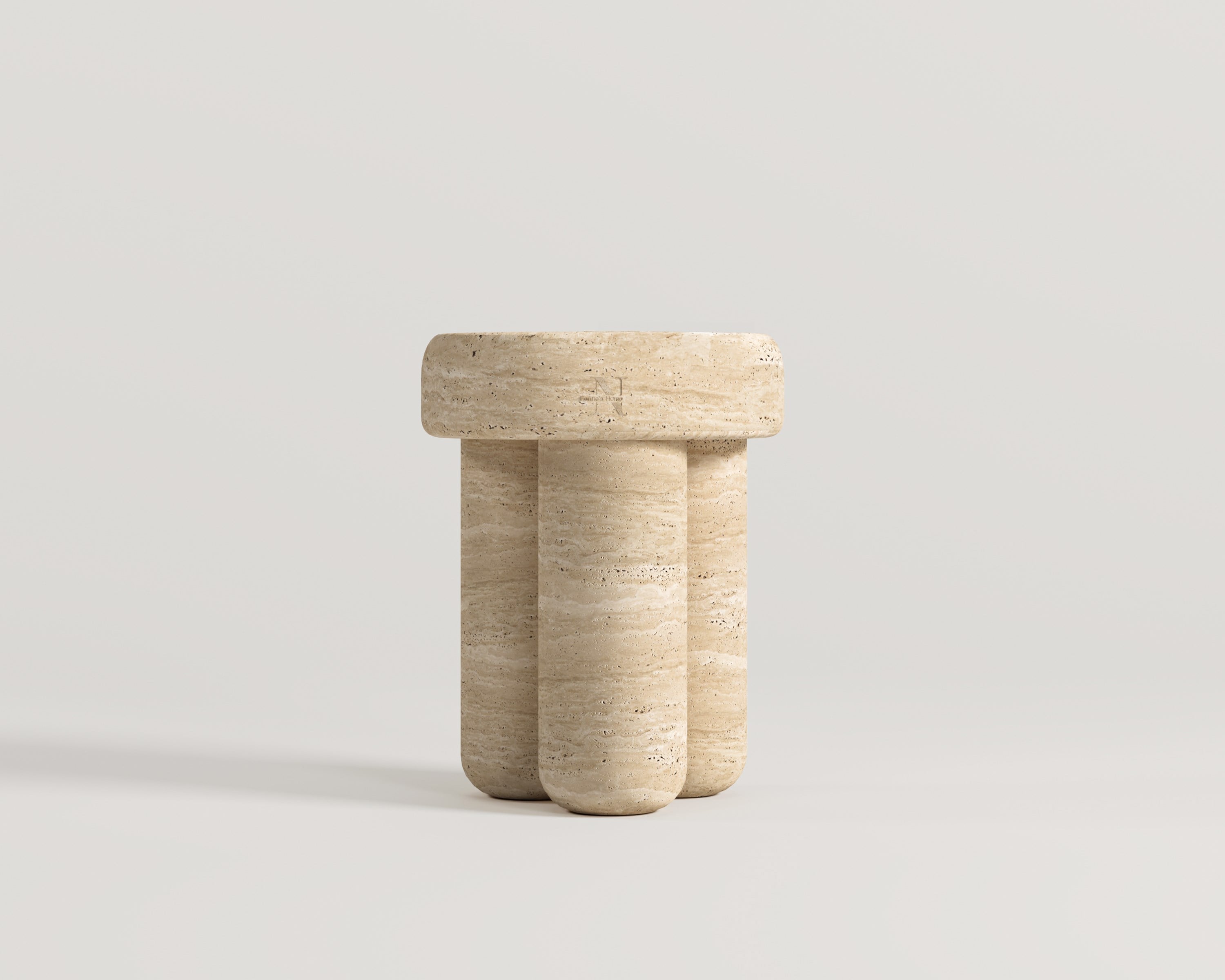 Faye-Table d'appoint aspect pouf en travertin