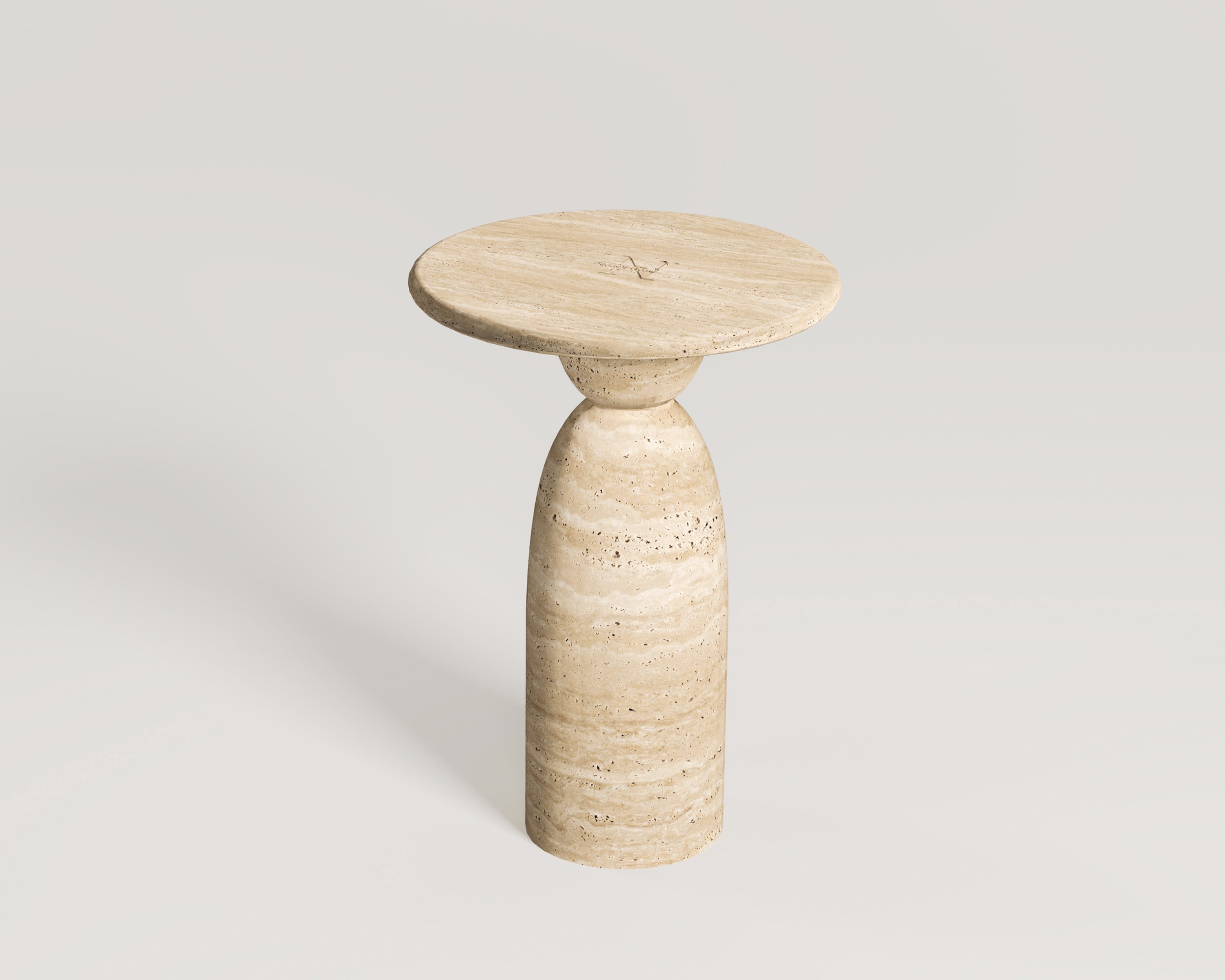 Maude-Table d'appoint en travertin à piédestal rond en forme d'entonnoir
