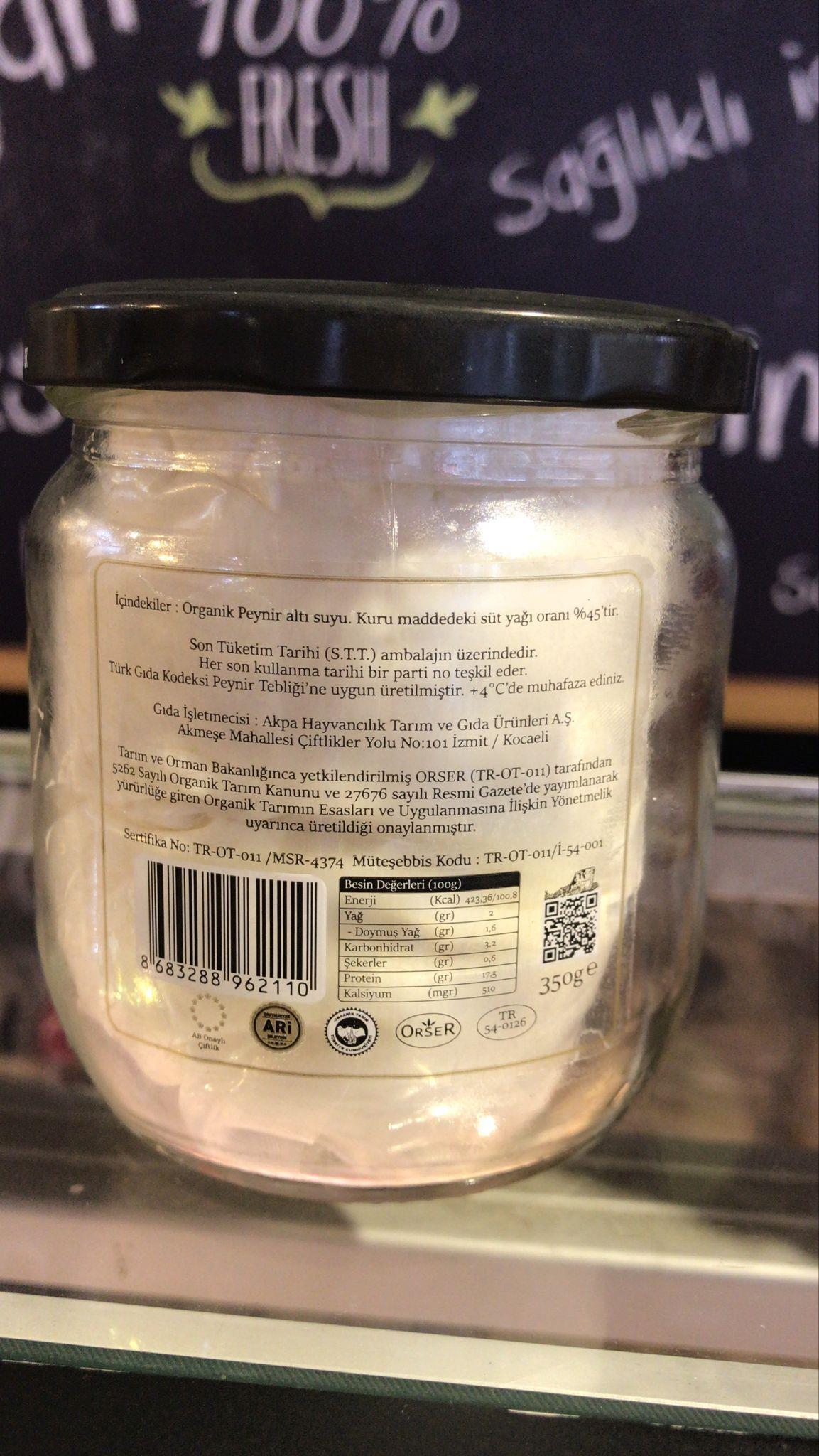Akmeşe Organik İnek Tam Yağlı Lor Peyniri 350 gr