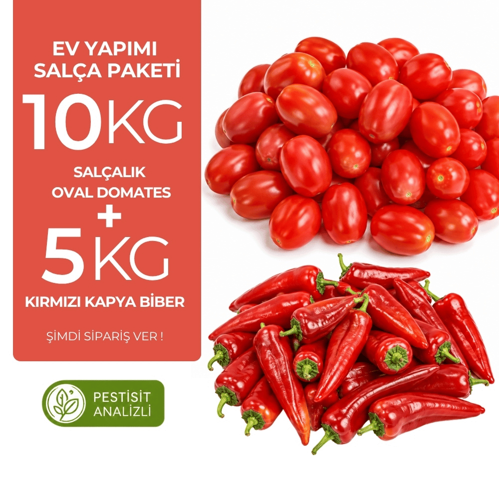 Ev Yapımı Salça Paketi 15 Kg | Salçalık Domates & Kırmızı Kapya BiberSebzeler ve Yeşillikler