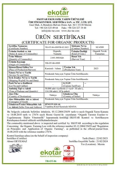 Lord Organik Yumurta Orta Boy 30 lu ( 53-62 Gr)